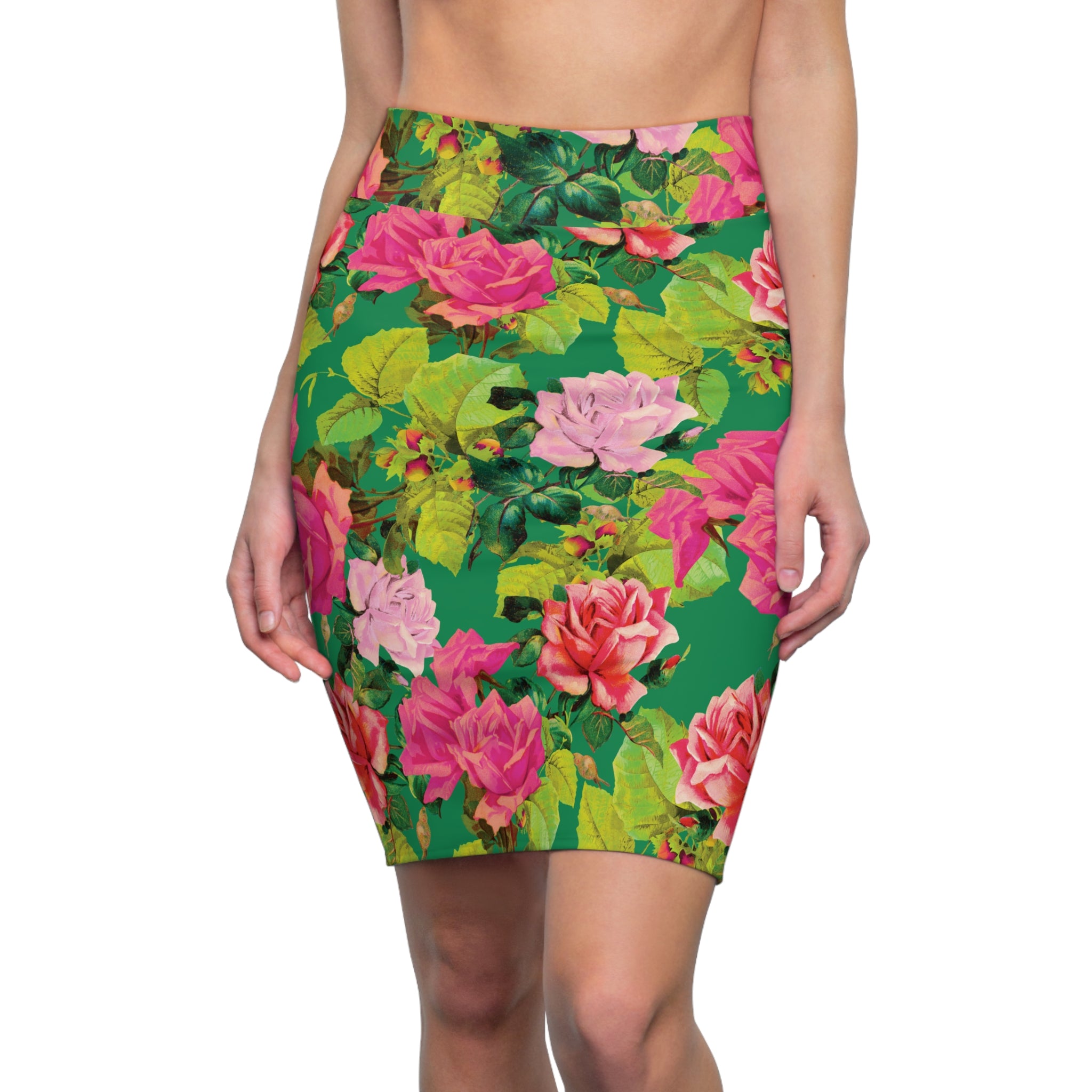 Garish Garden - Colorful Floral Pencil Skirt