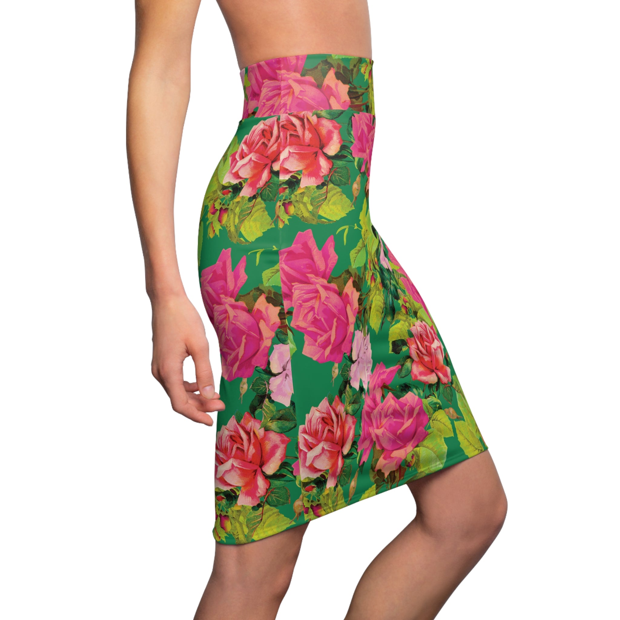 Garish Garden - Colorful Floral Pencil Skirt