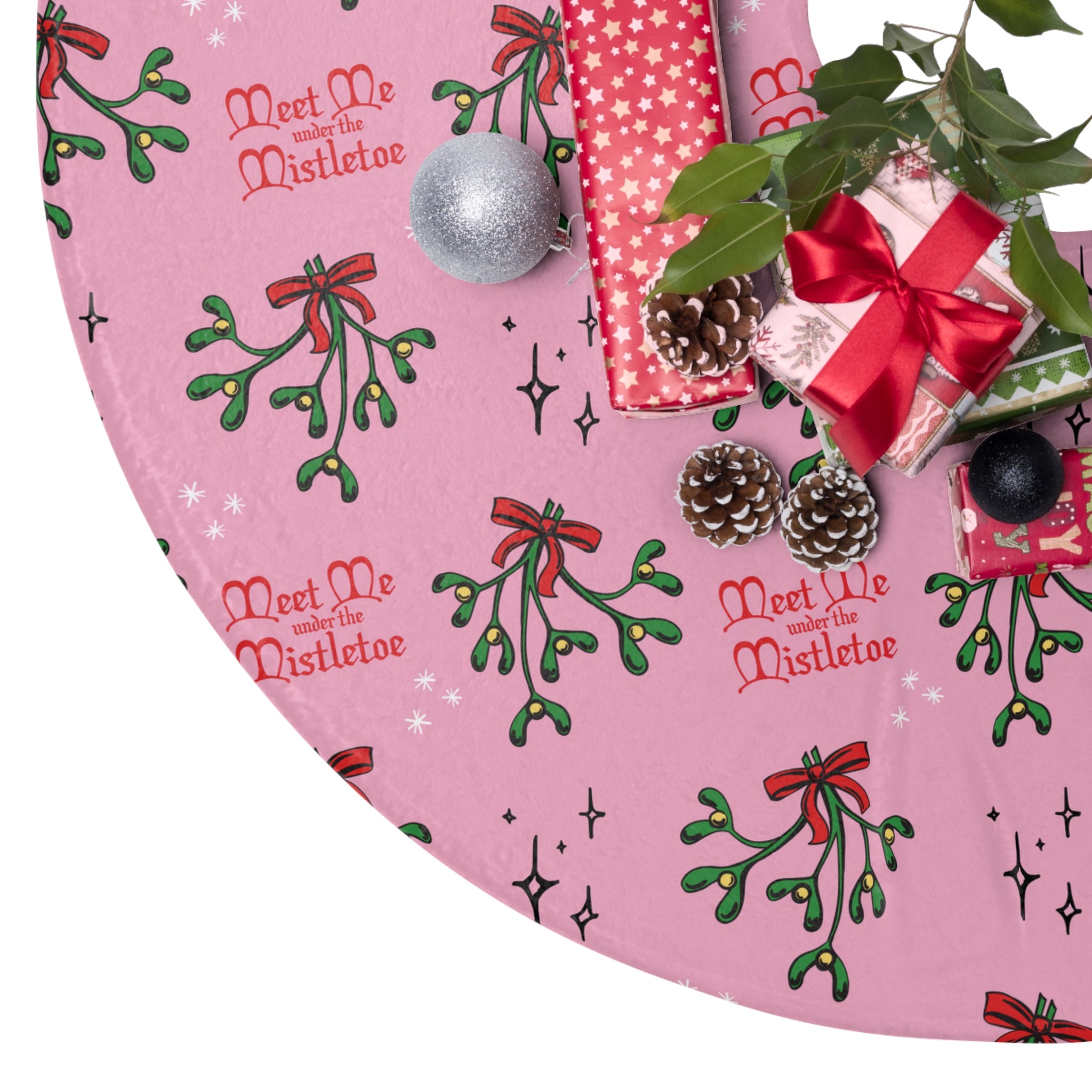Mid-Century Mistletoe - Retro Christmas Tree Skirt