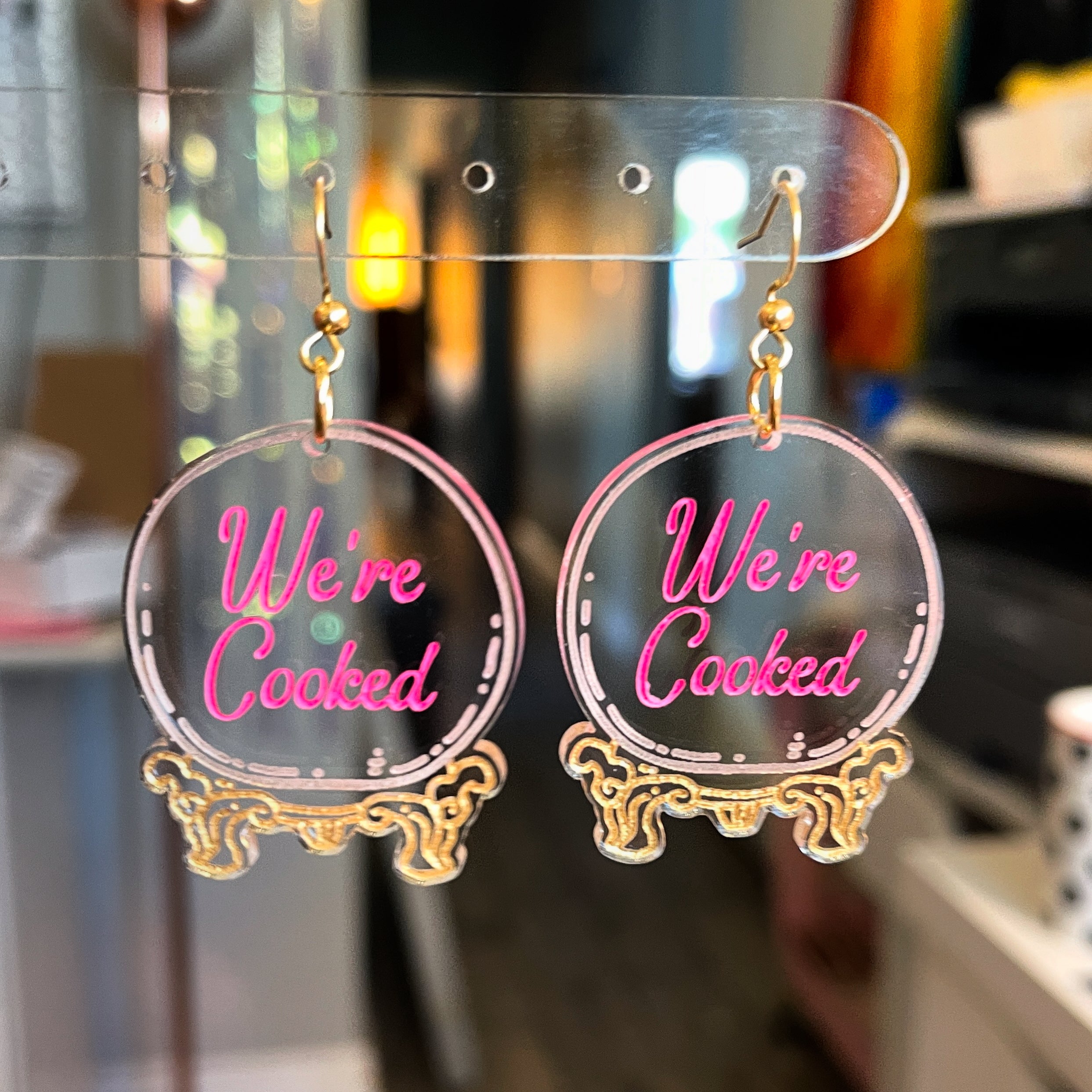 We're Cooked - Retro Crystal Ball Earrings
