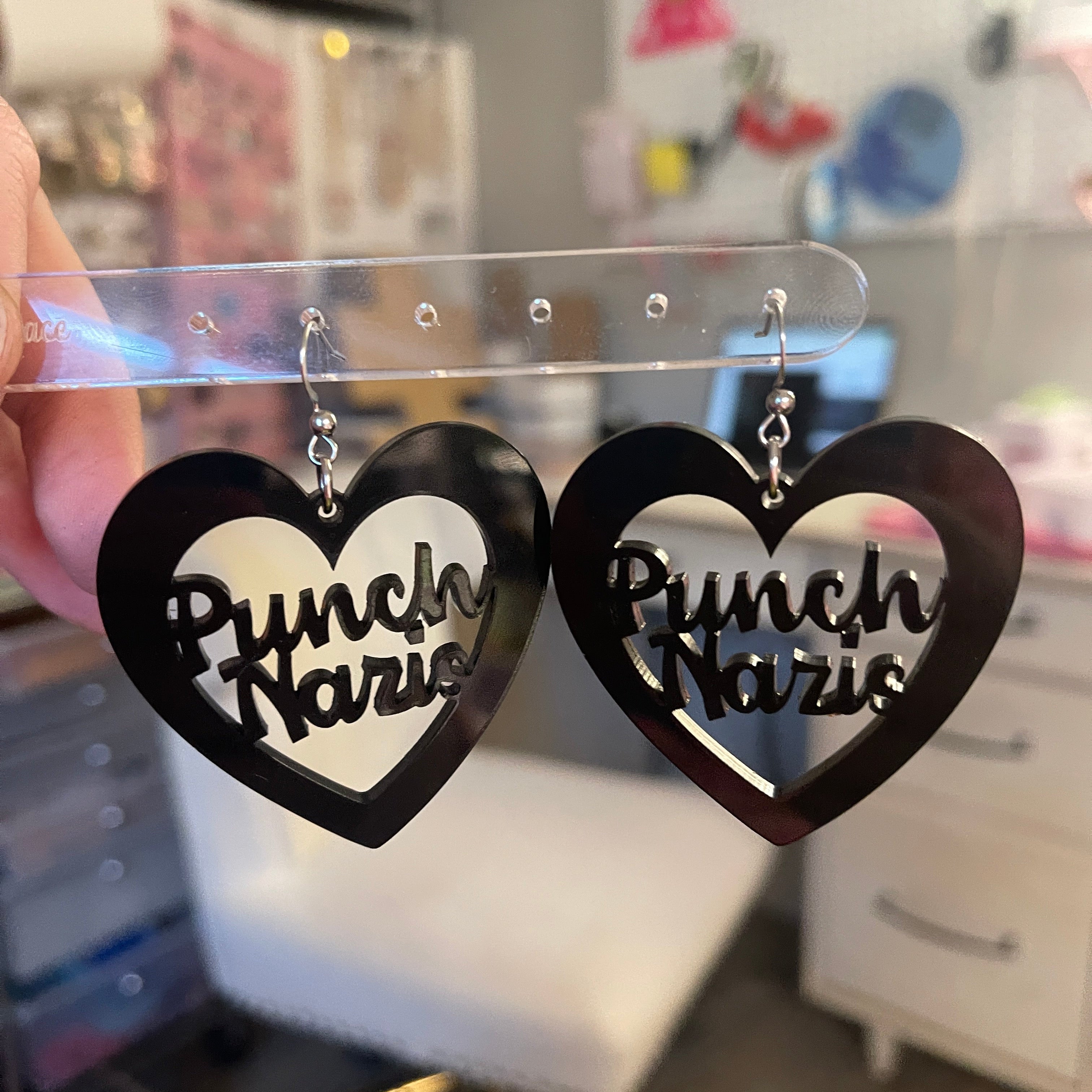 Real Baddies Punch N*zis Heart Cutout Acrylic Earrings