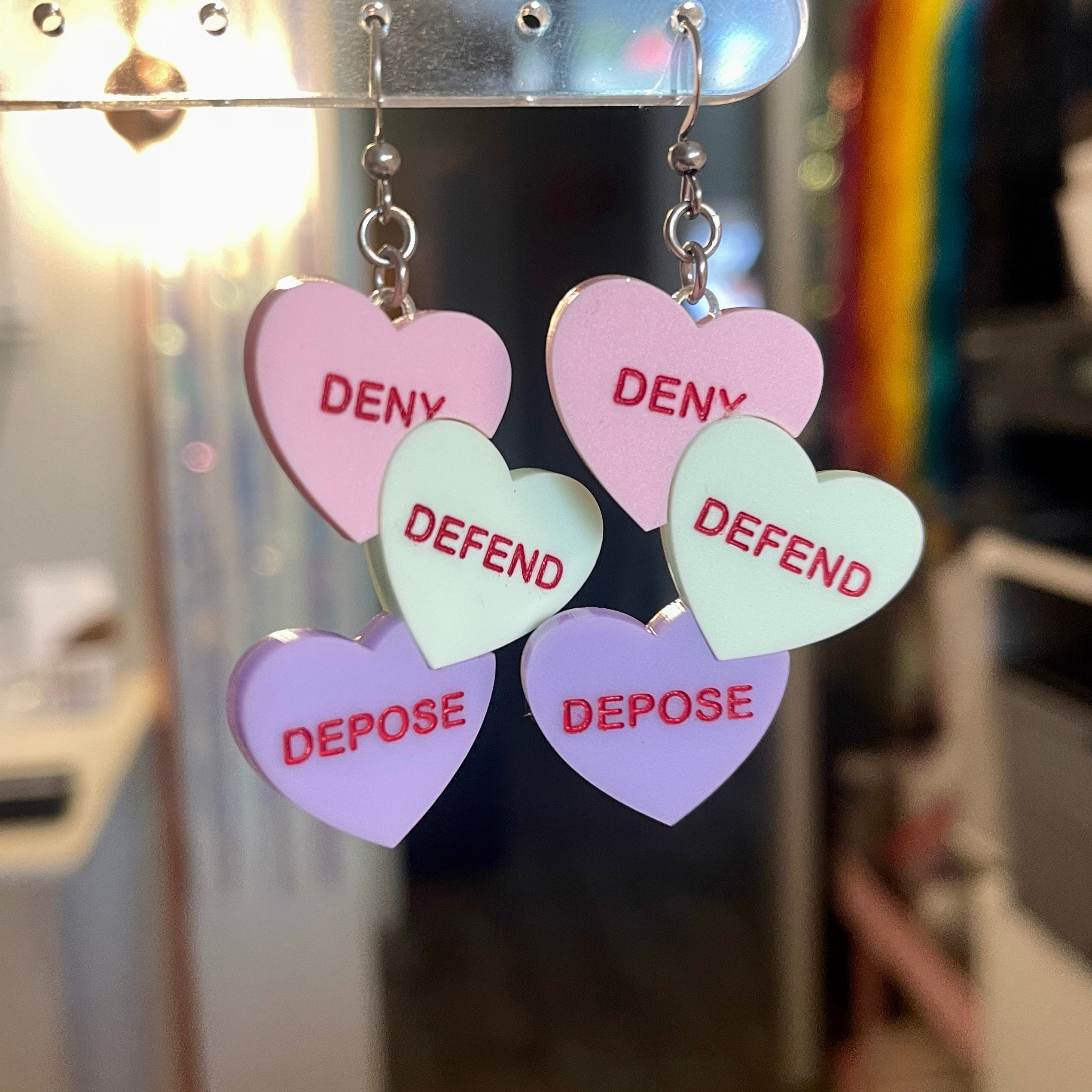 Triple D Candy Hearts Acrylic Earrings