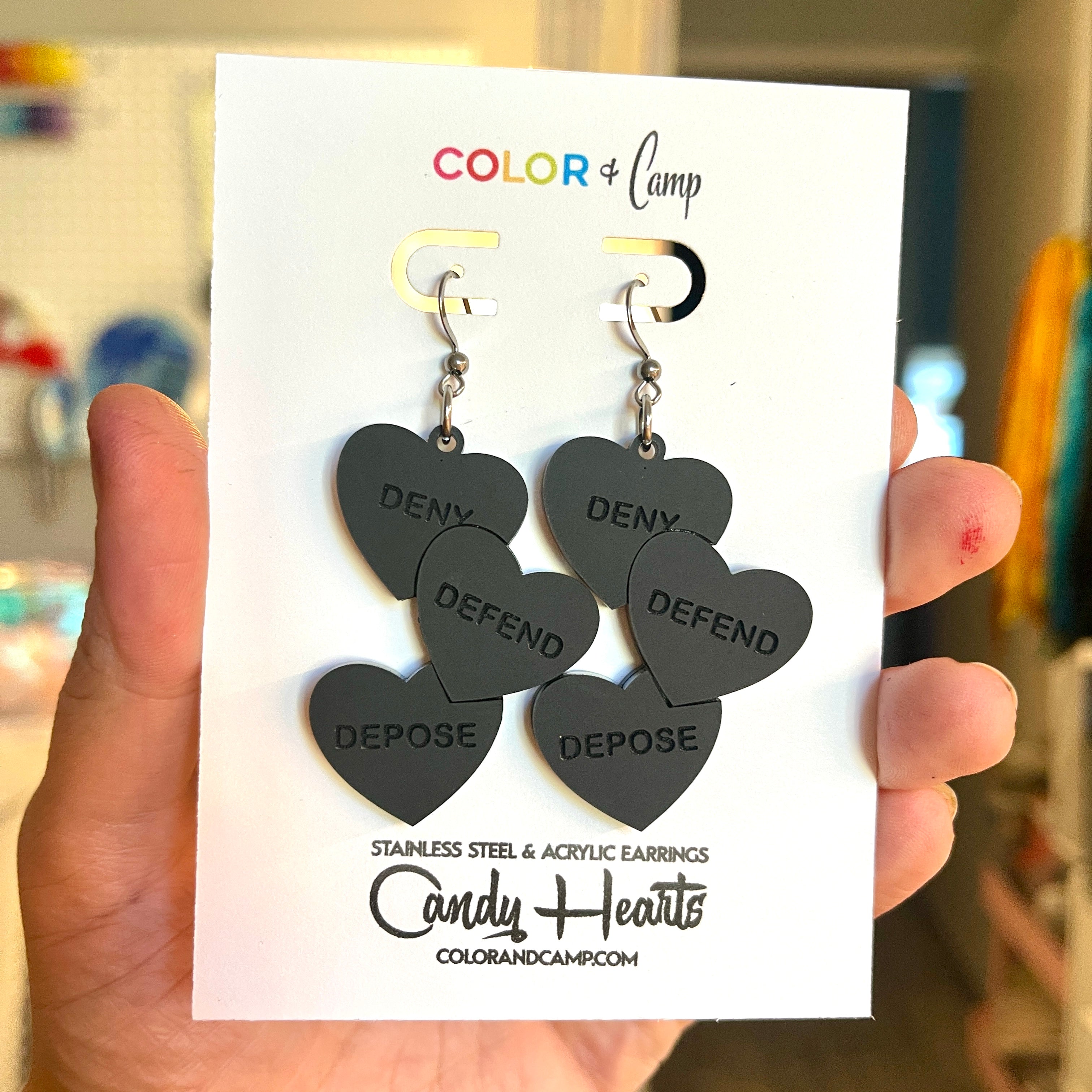 Triple D Goth Candy Hearts Acrylic Earrings
