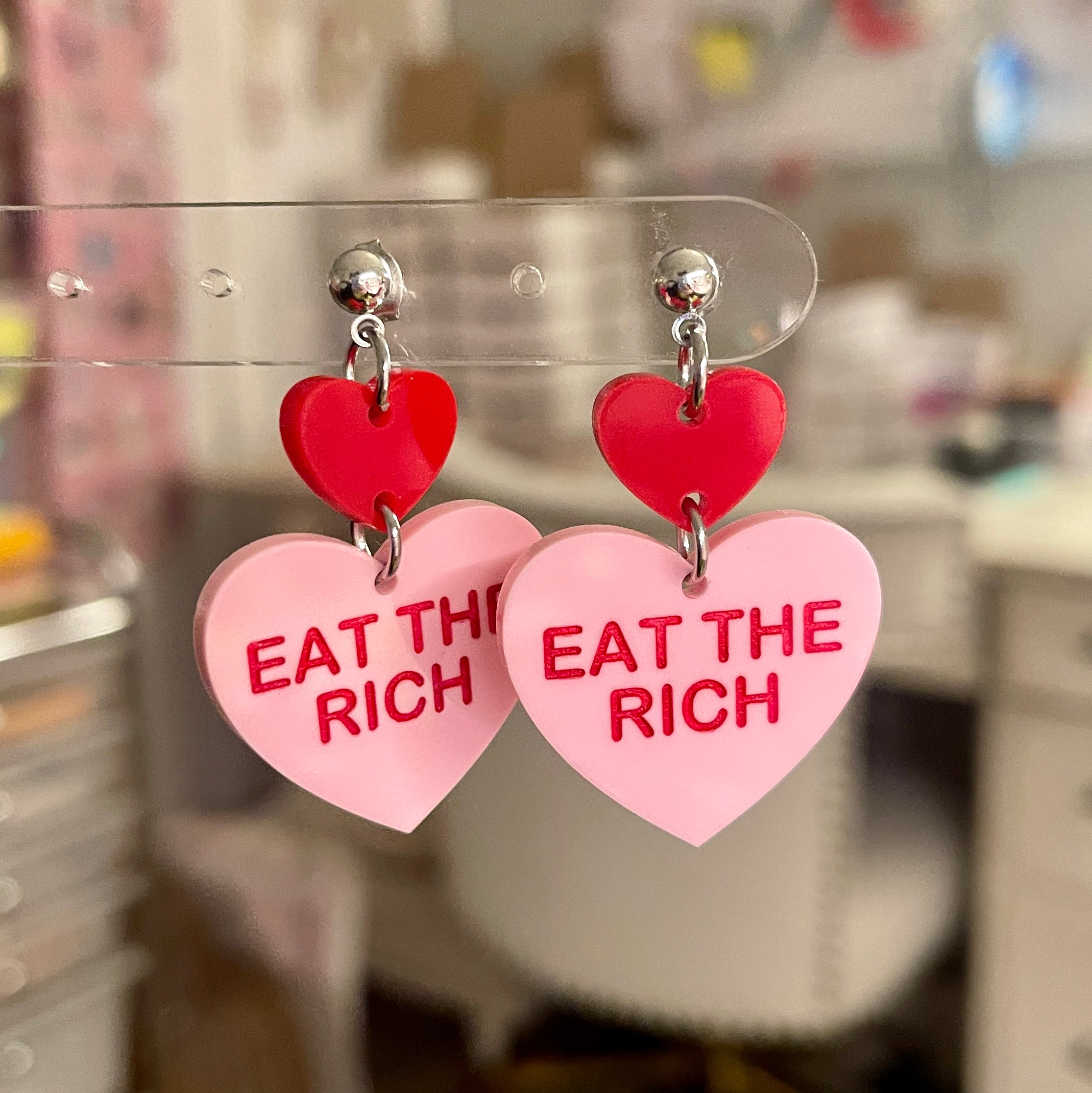 Eat The Rich Candy Heart Earrings
