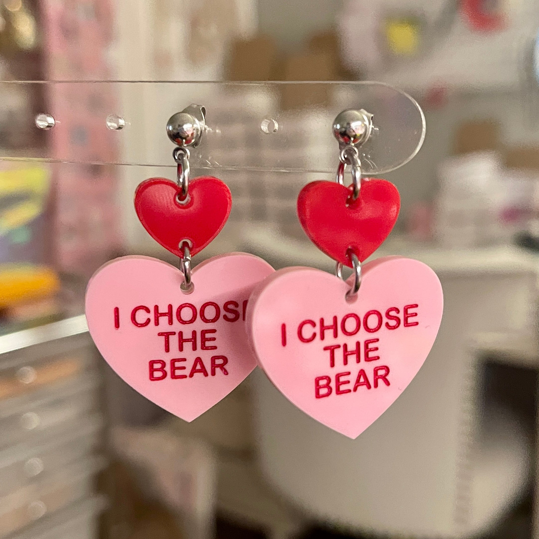 I Choose the Bear - Candy Heart Earrings