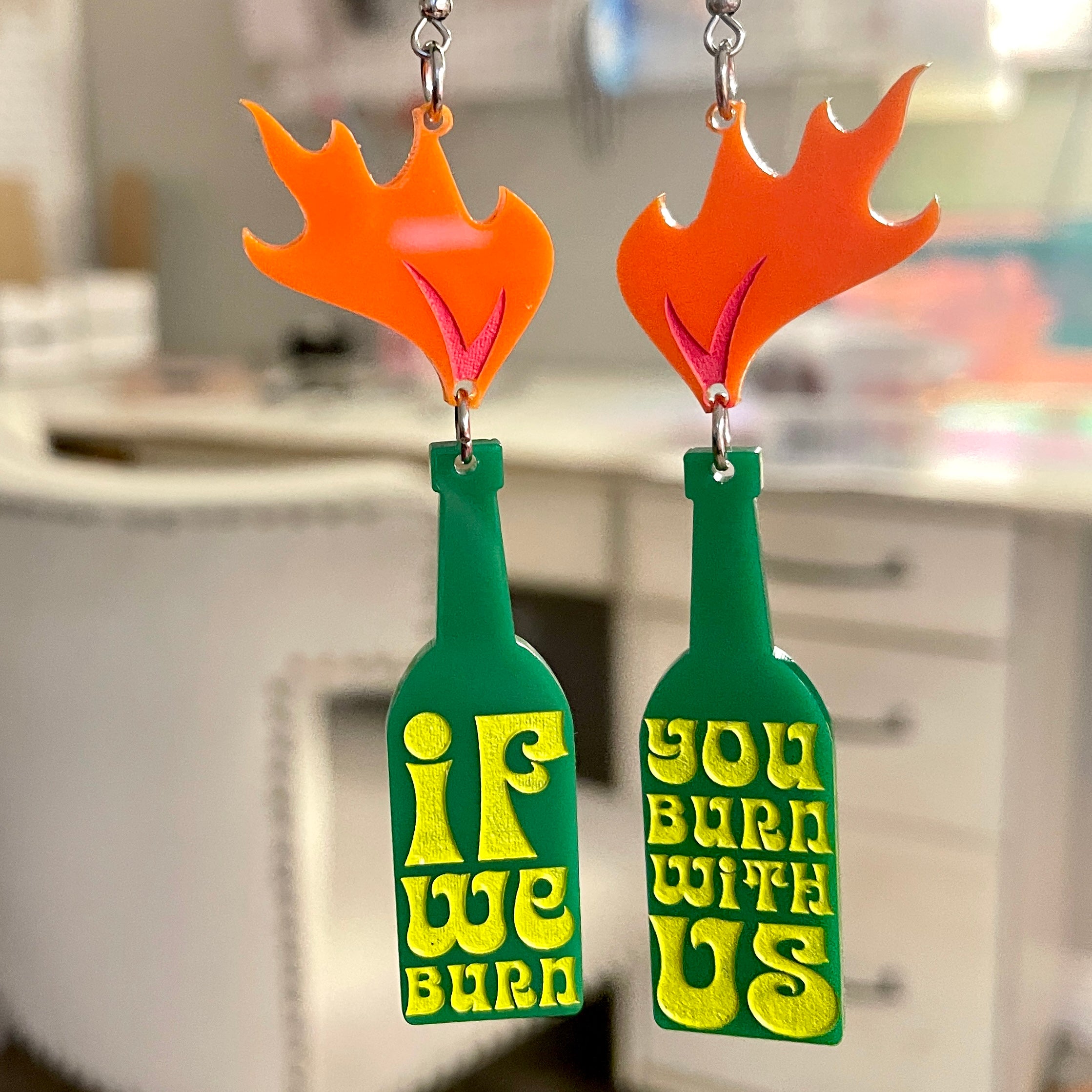 If We Burn - 70s Wine Bottle Earrings