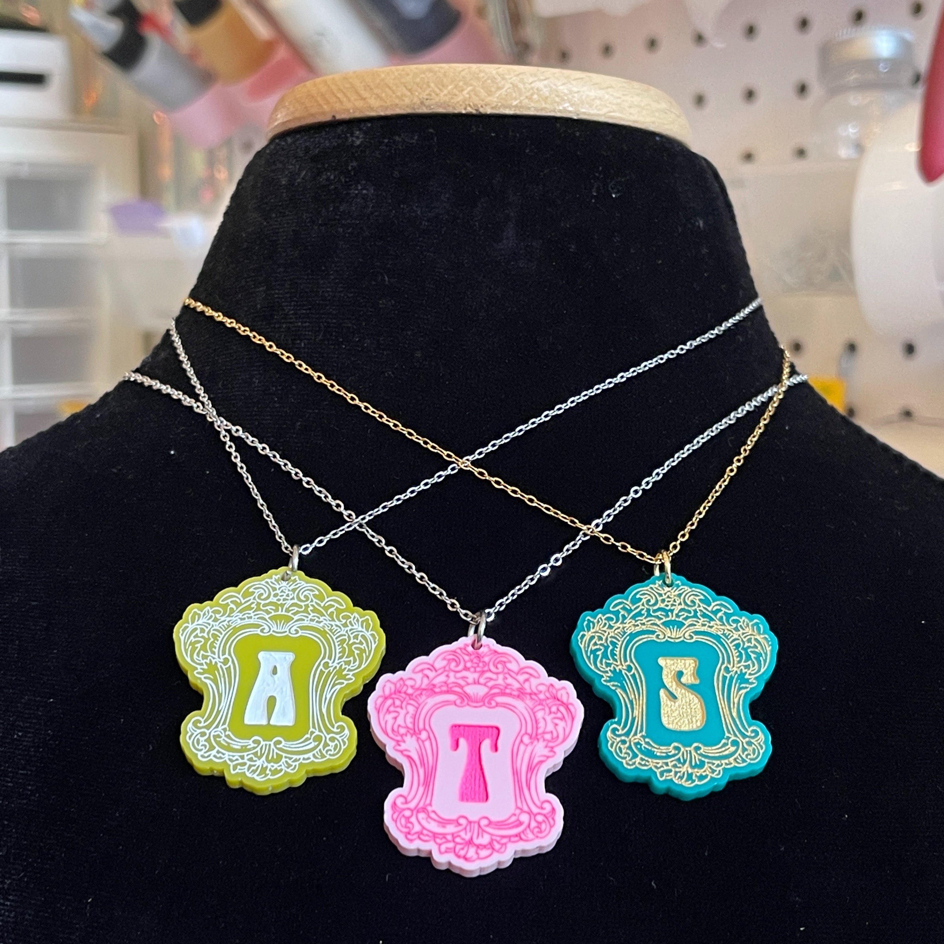 Retro Colorful Frame Monogram Necklace