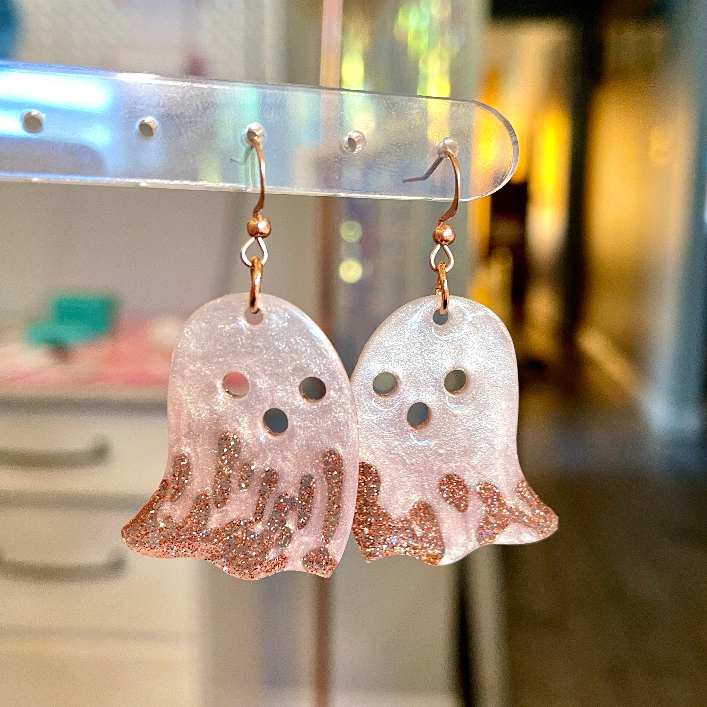 Lava Lamp Ghost - Rose Gold Glam Halloween Earrings