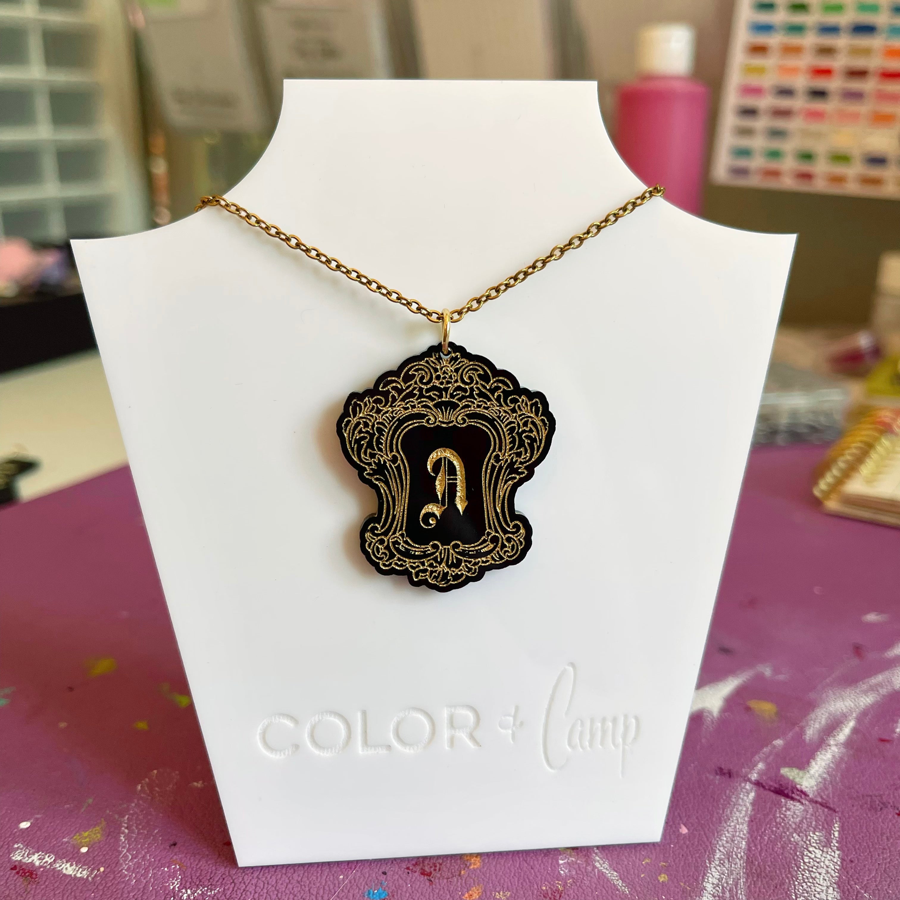 Design Your Own Goth Framed Monogram Pendant