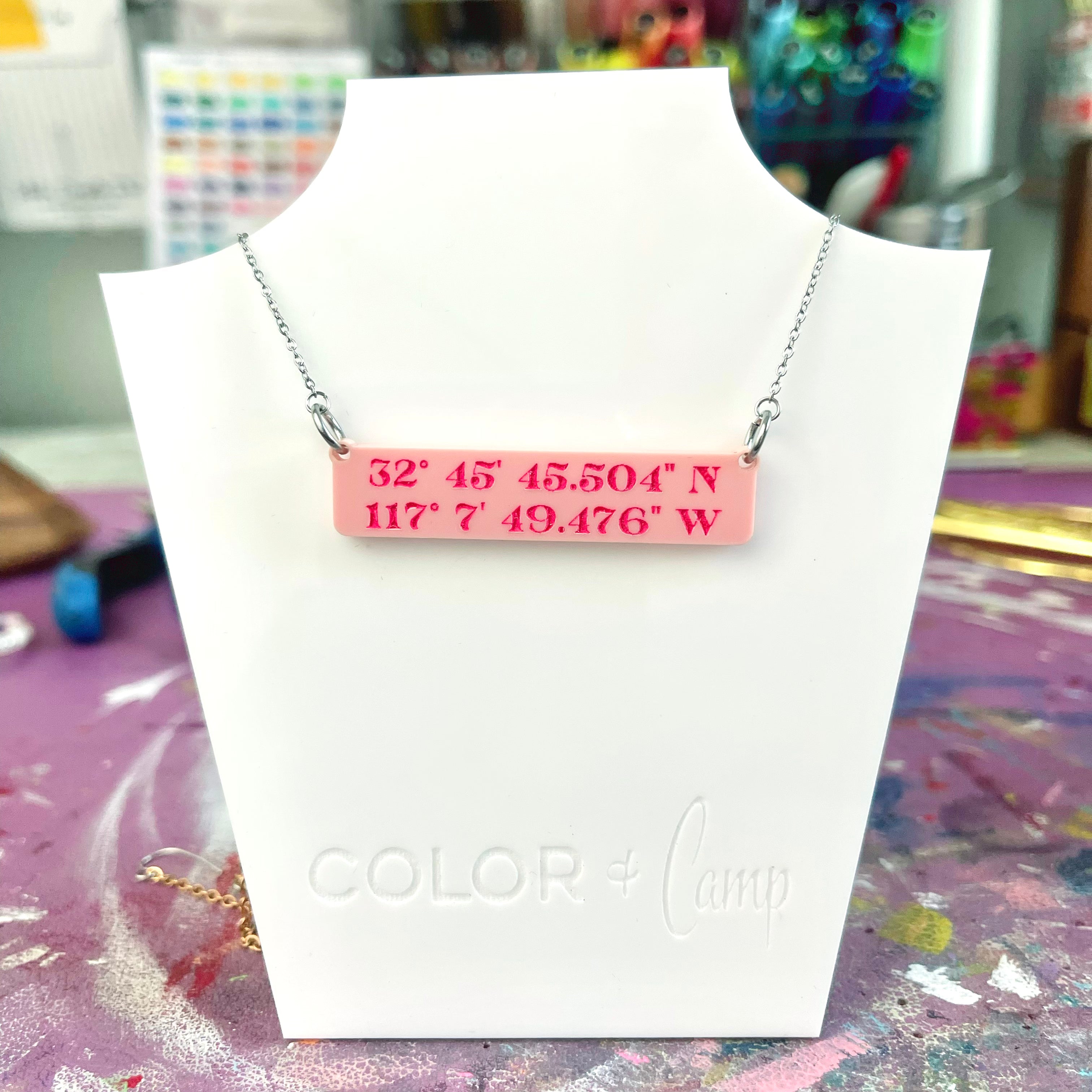 Custom GPS Coordinates Bar Necklace