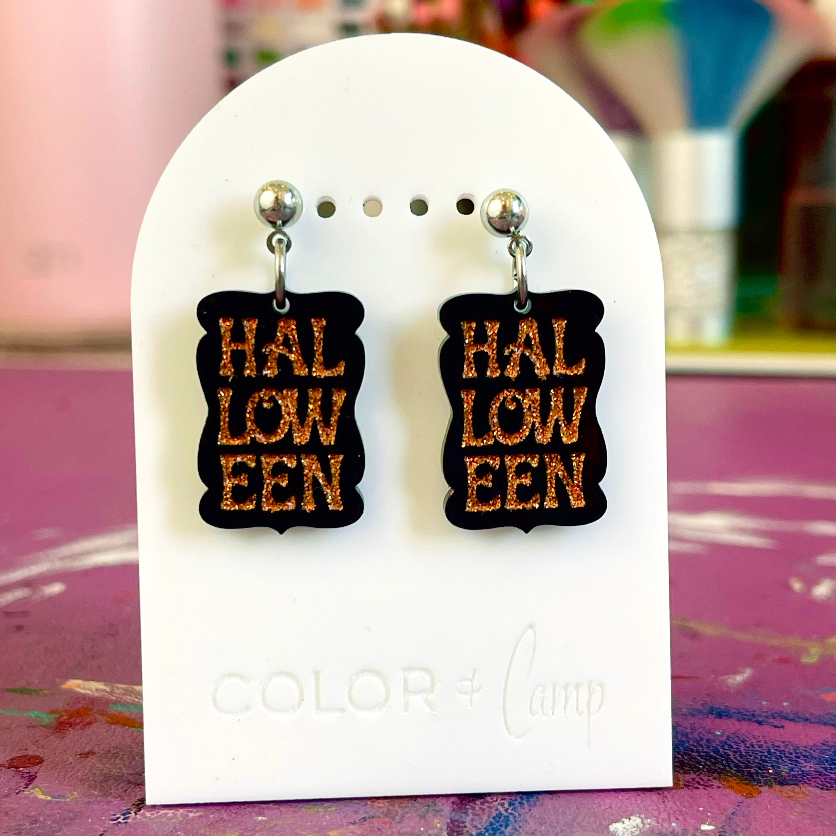 Mini Halloween Sign - Retro Halloween Earrings