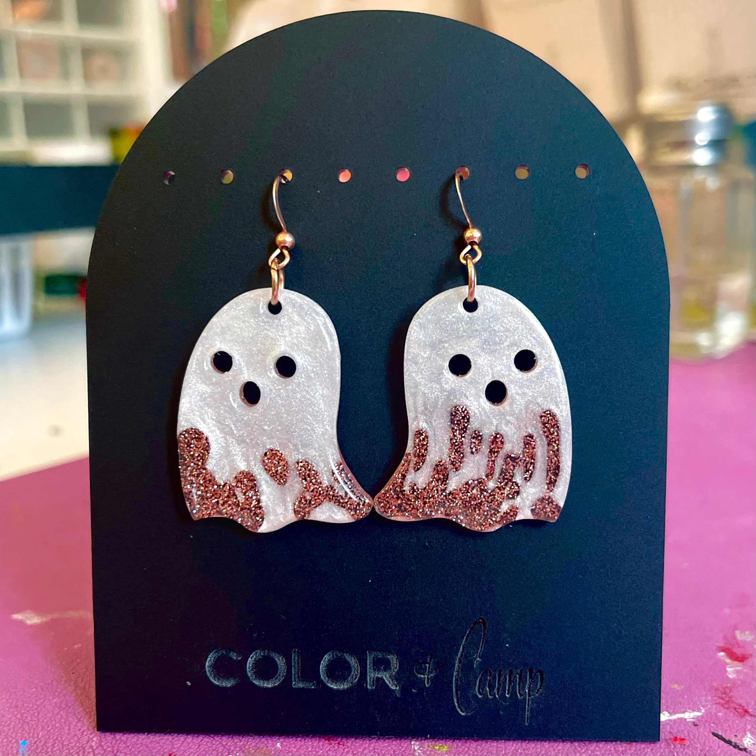 Lava Lamp Ghost - Rose Gold Glam Halloween Earrings