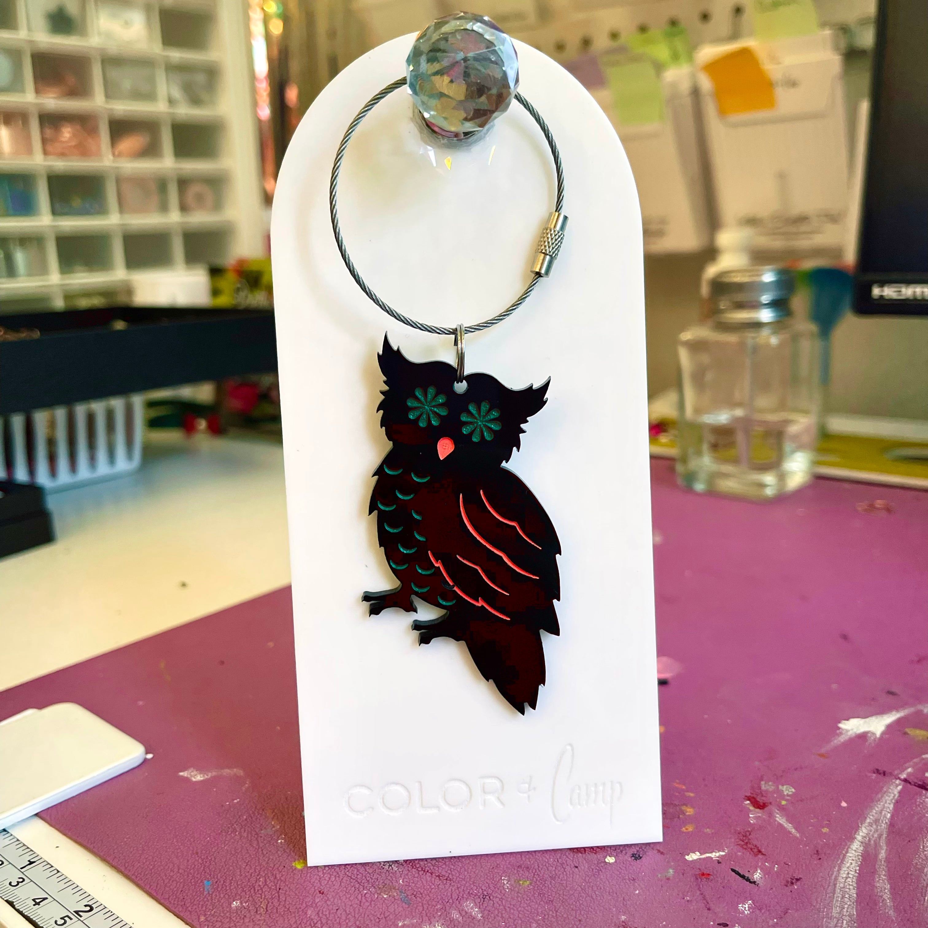 Spooky Paper Owl Keychain/Bag Tag