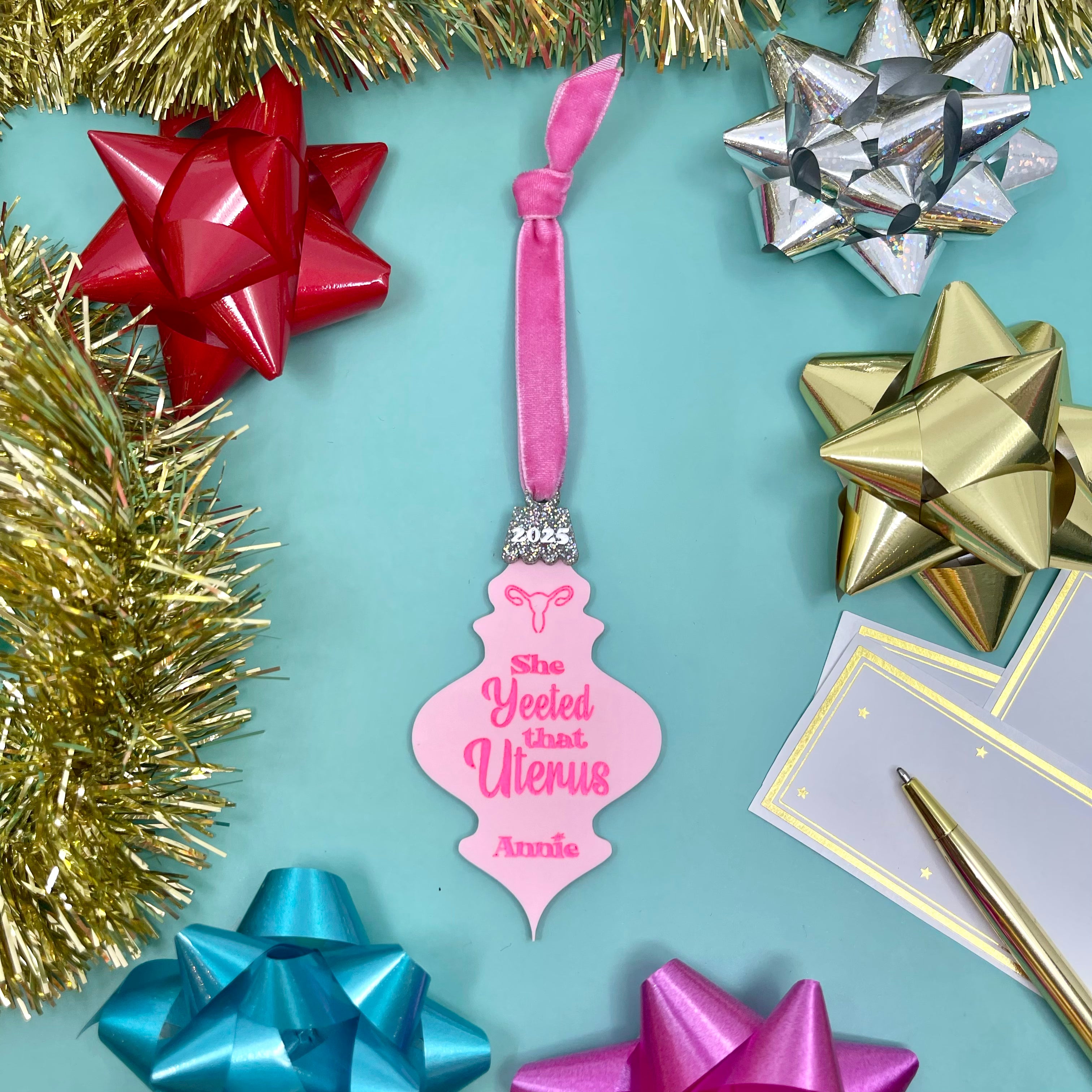 She Yeeted That Uterus - Custom Retro Christmas Ornament