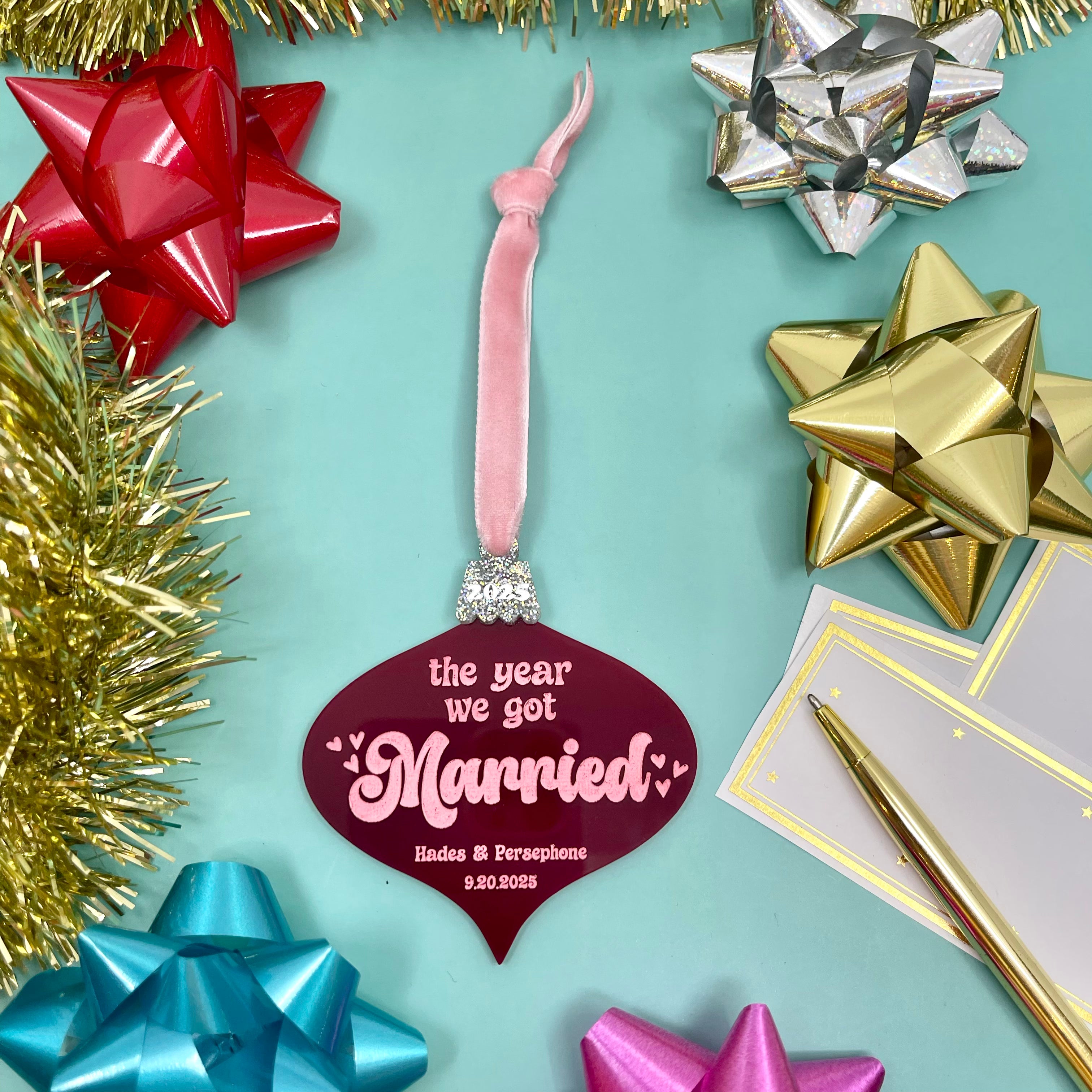 The Year We Got Married - Personalized Retro Christmas Ornament