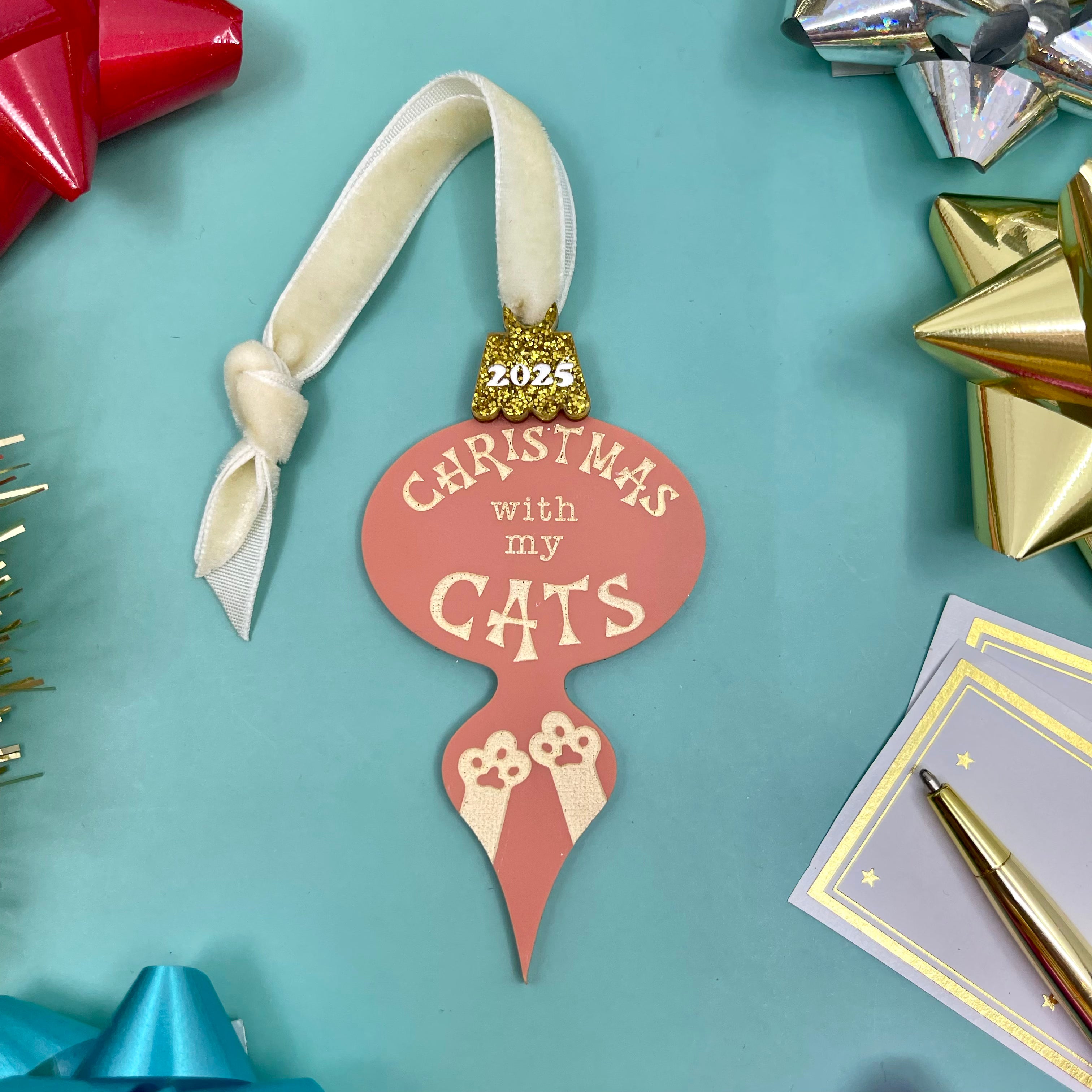 Christmas with My Cats - Retro Christmas Ornament