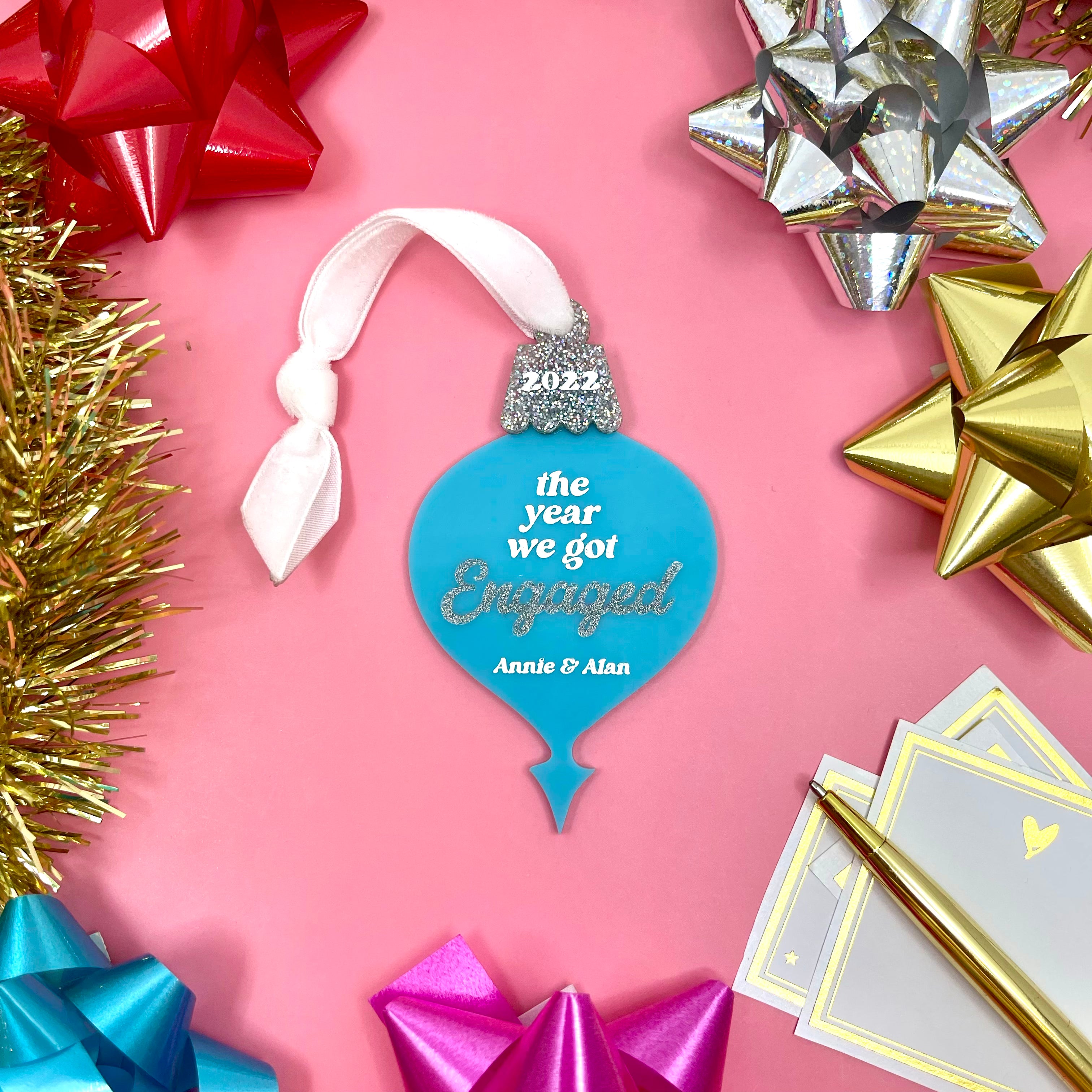 The Year We Got Engaged - Personalized Retro Christmas Ornament