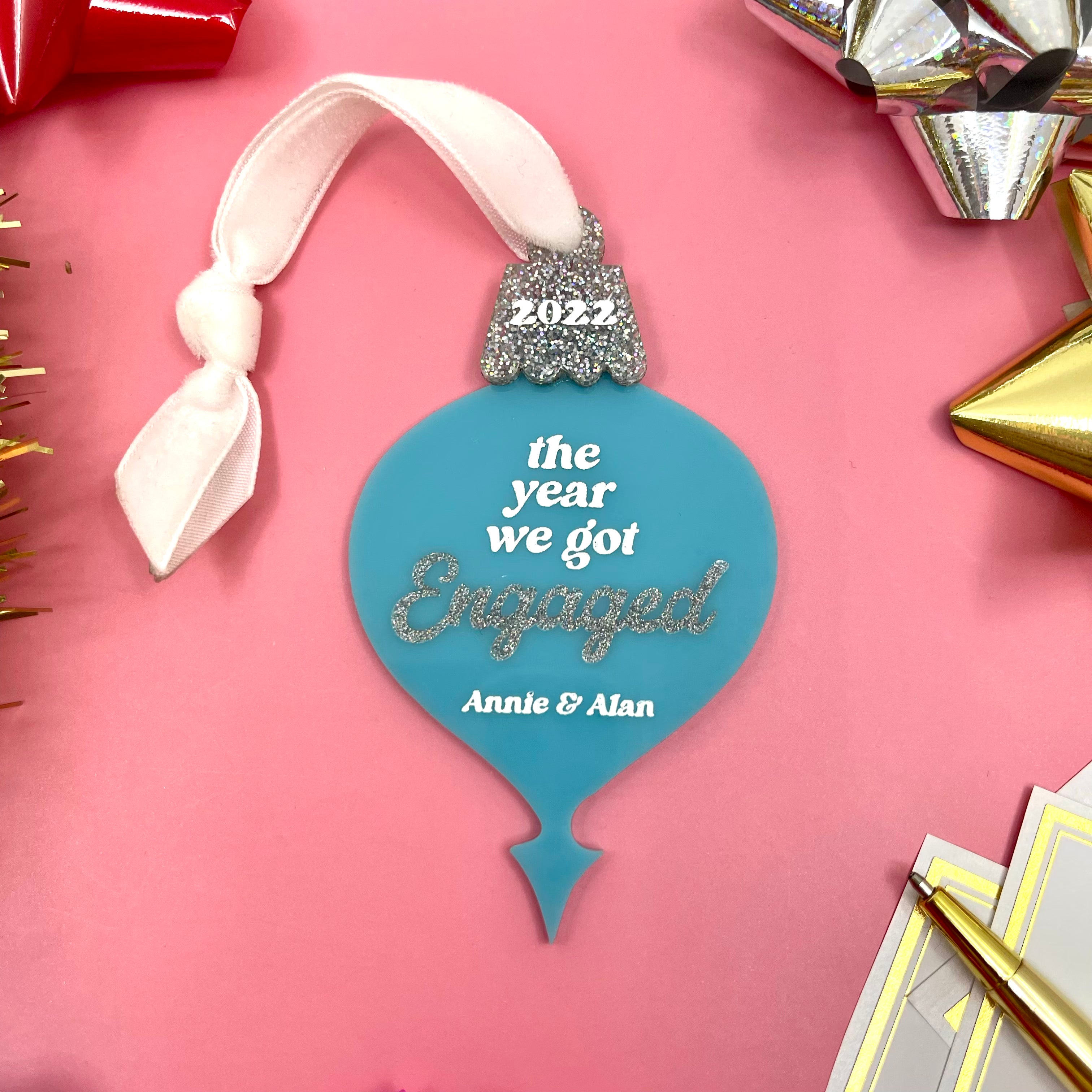 The Year We Got Engaged - Personalized Retro Christmas Ornament