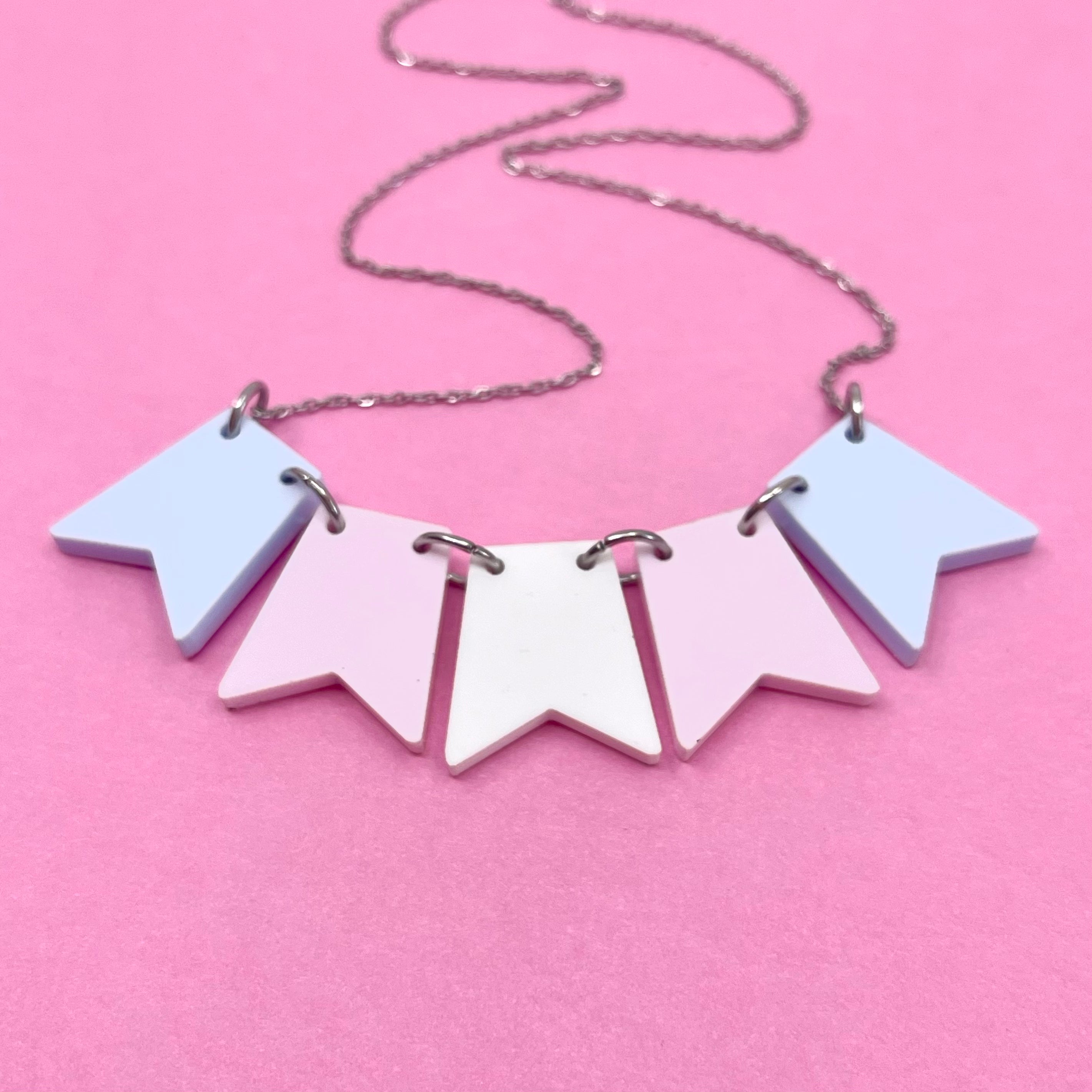 Trans Pride Flag Bunting Necklace