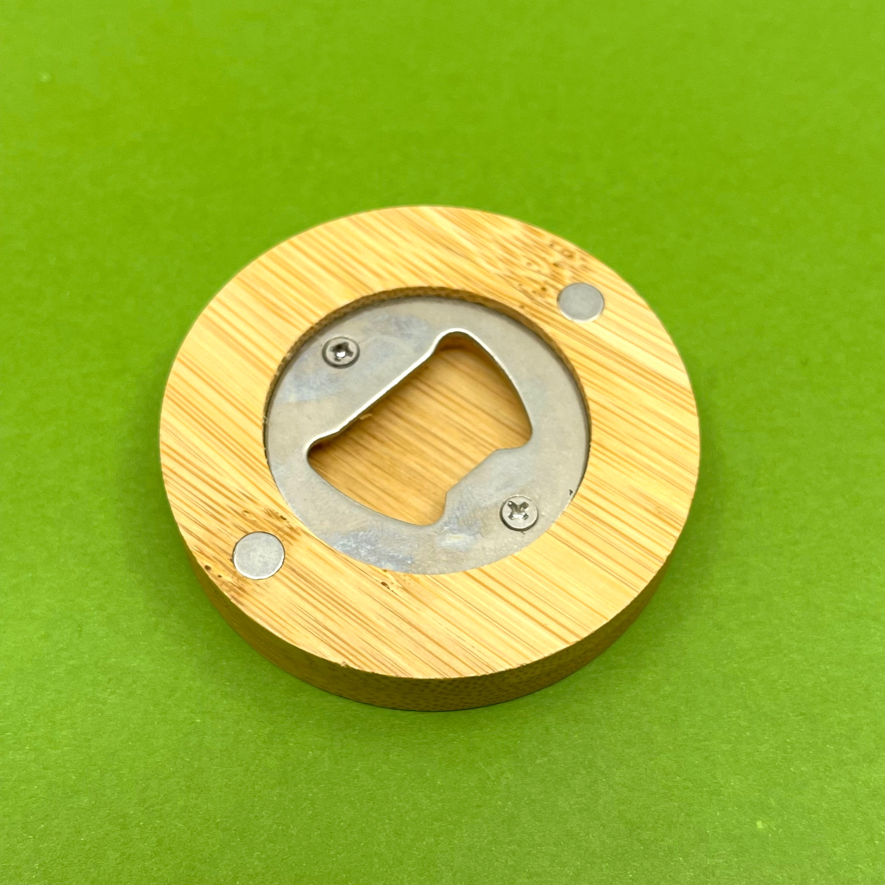 Monogram Bamboo Bottle Opener Magnet
