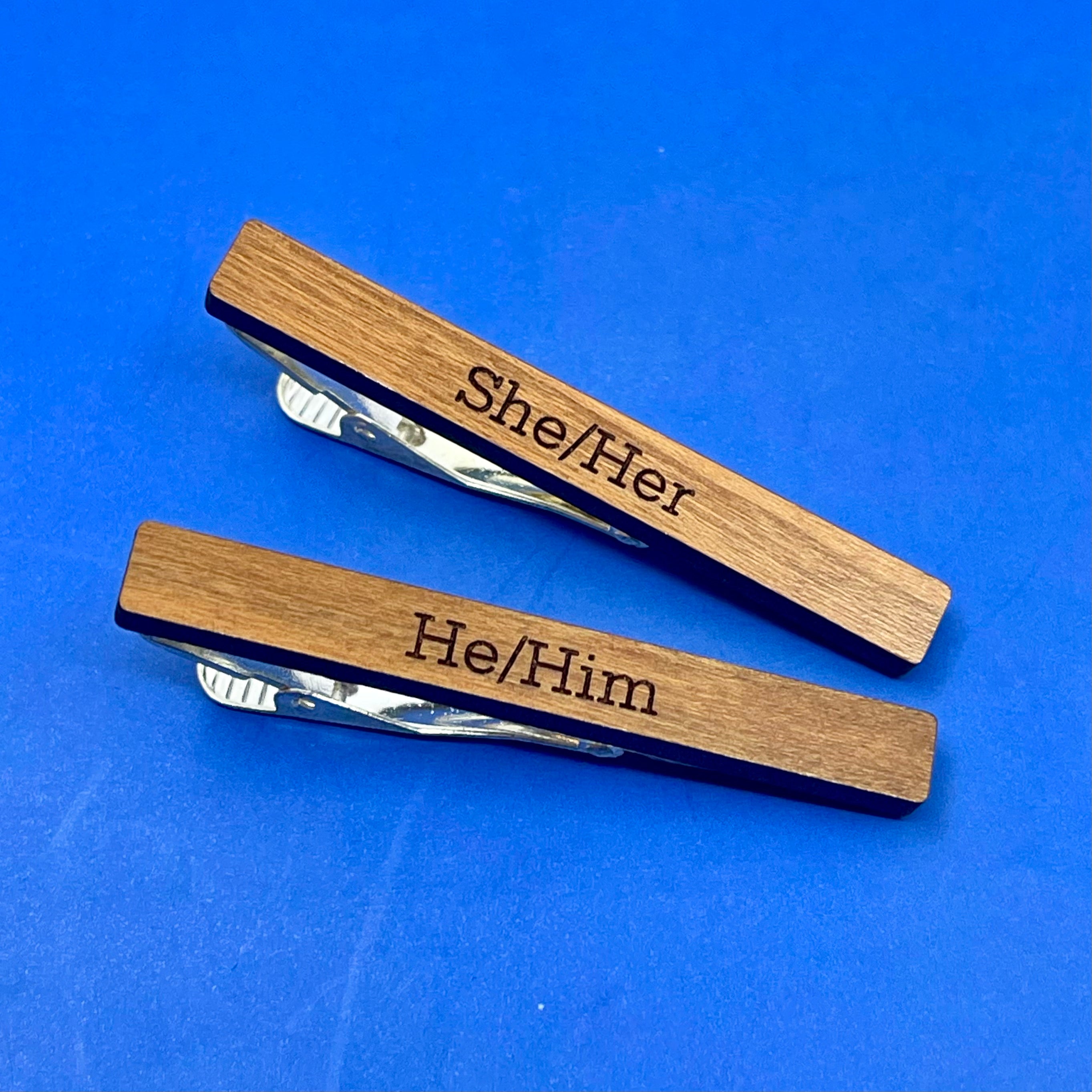 Pronouns - Wooden Tie Clip