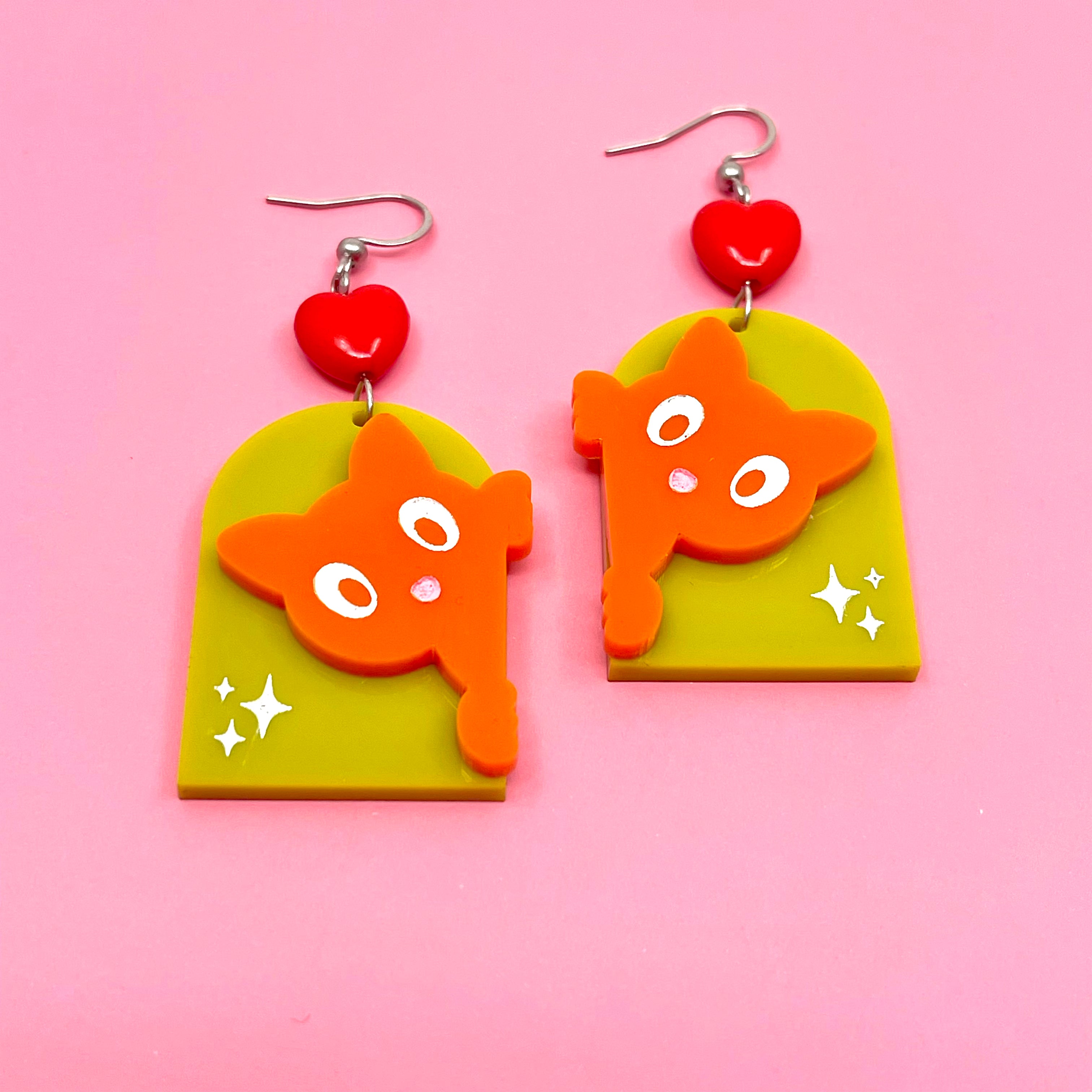 Peeking Orange Cat Earrings