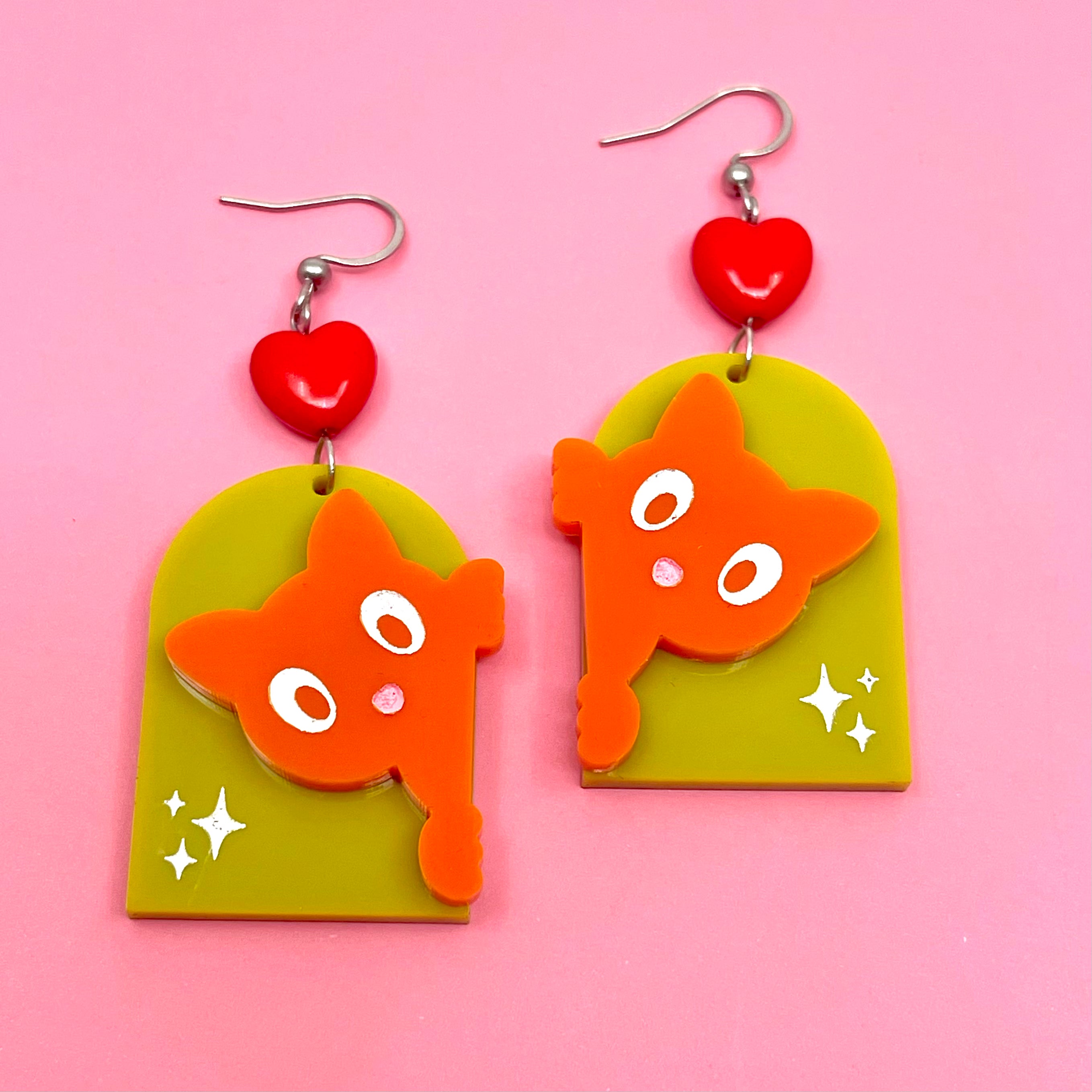 Peeking Orange Cat Earrings