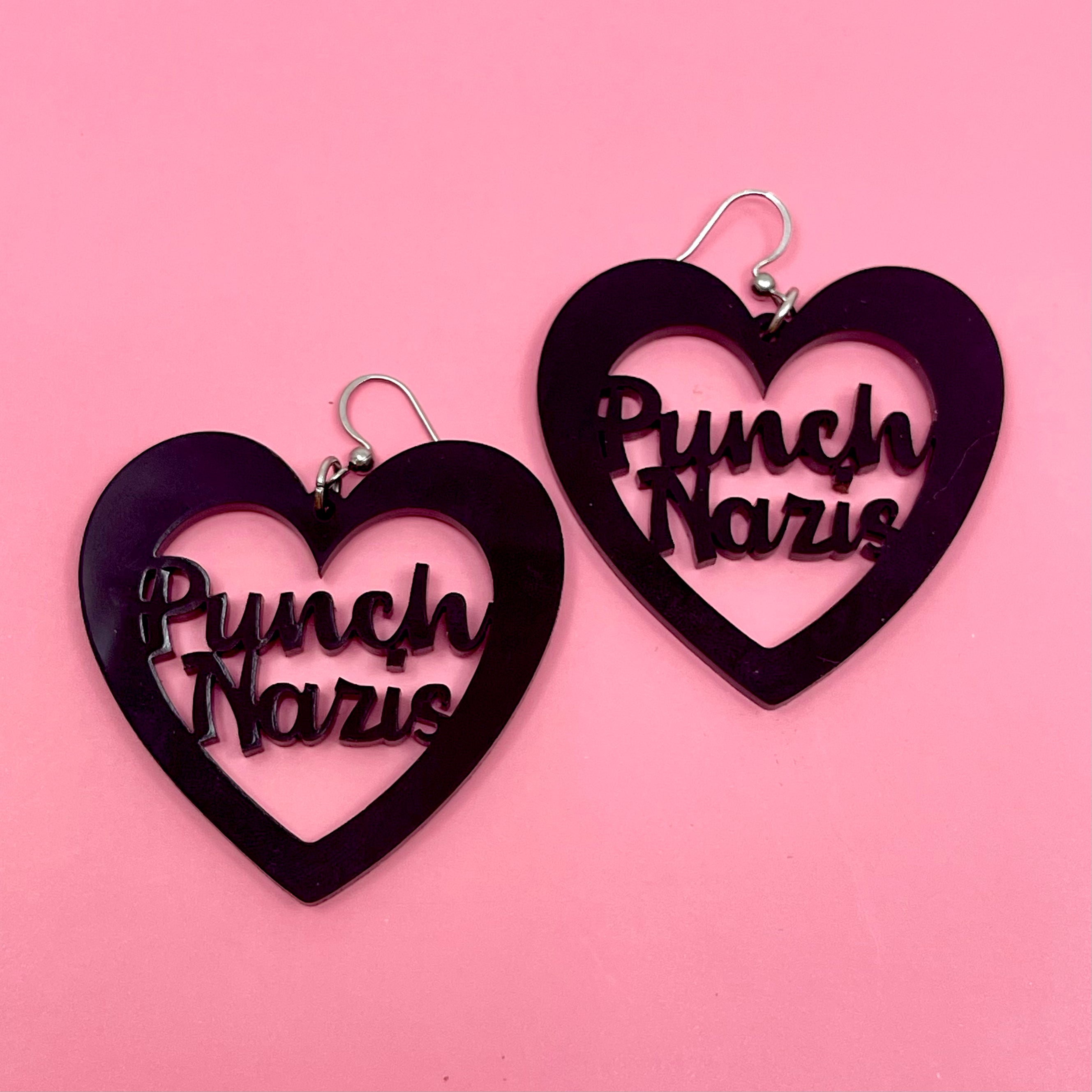 Real Baddies Punch N*zis Heart Cutout Acrylic Earrings