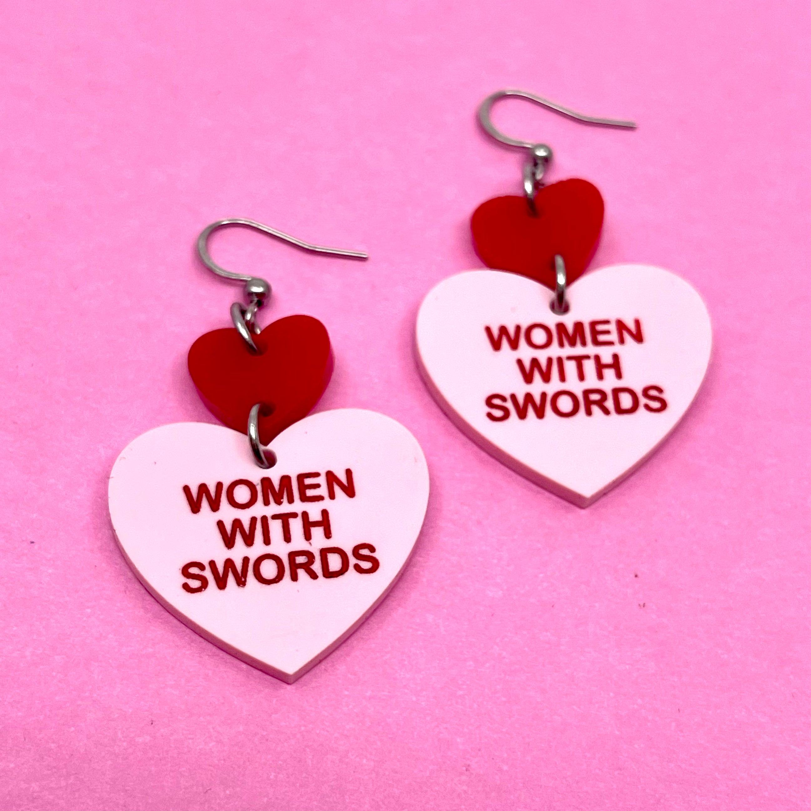 Women With Swords - Candy Heart Earrings