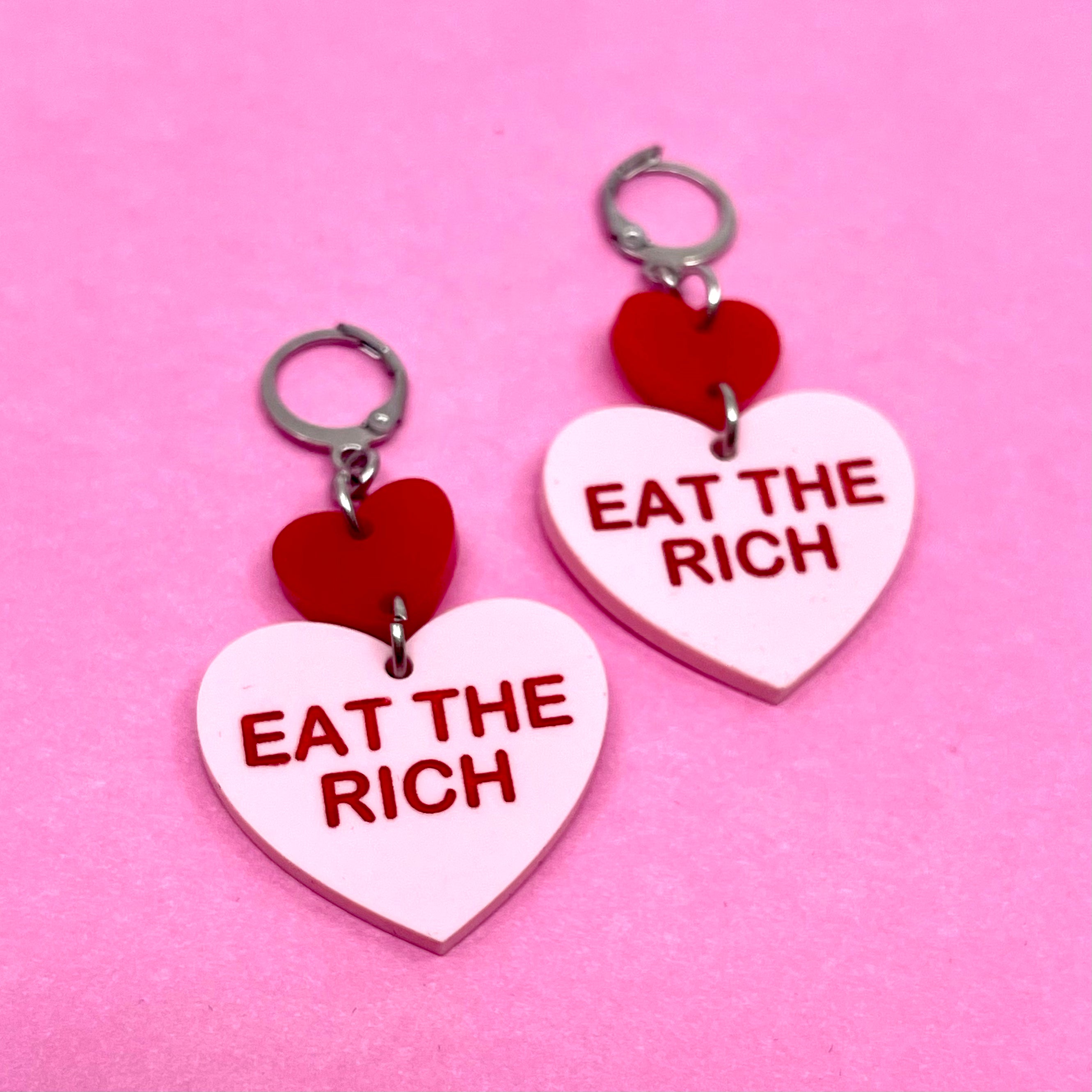 Eat The Rich Candy Heart Earrings