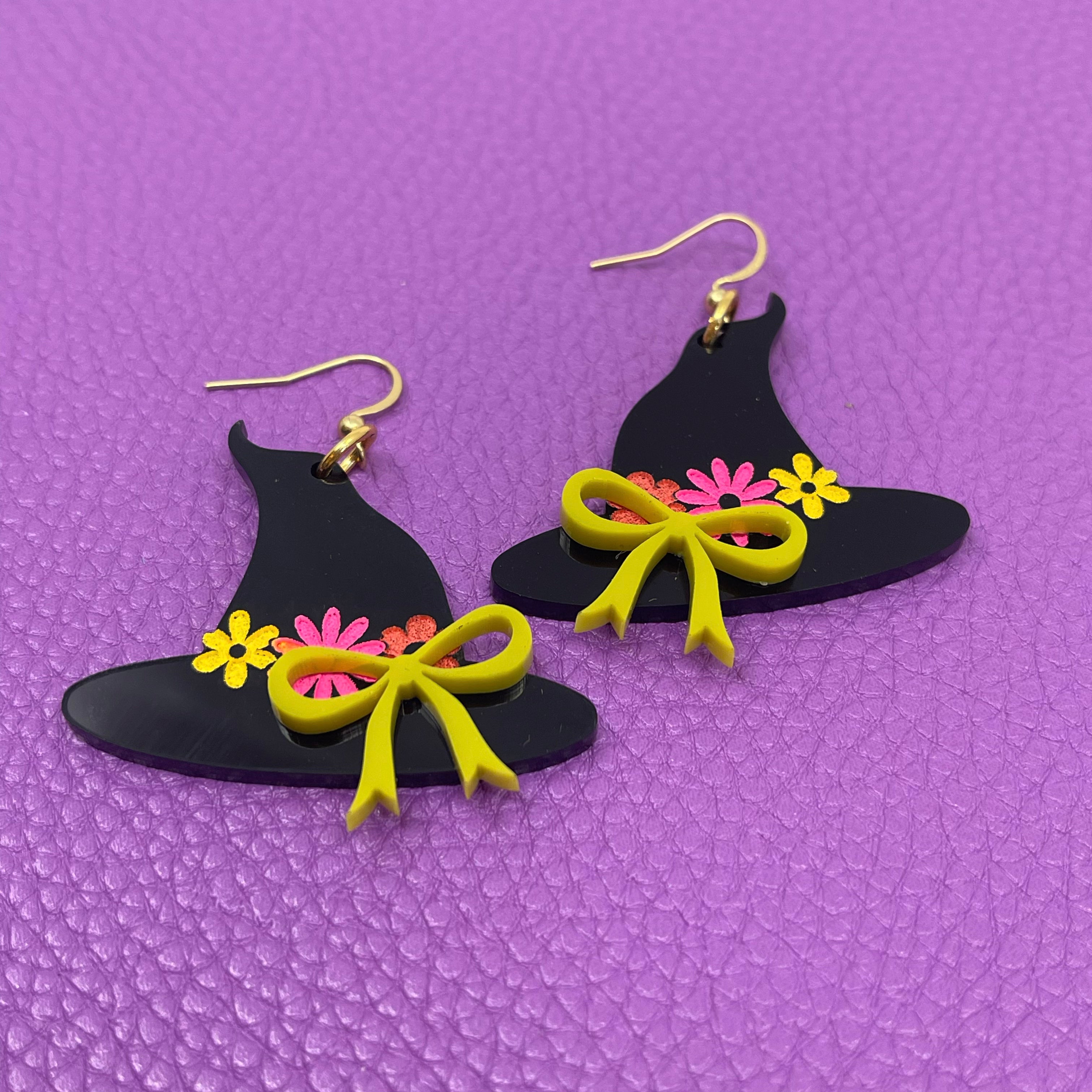 Spring Floral Witch Hat Earrings