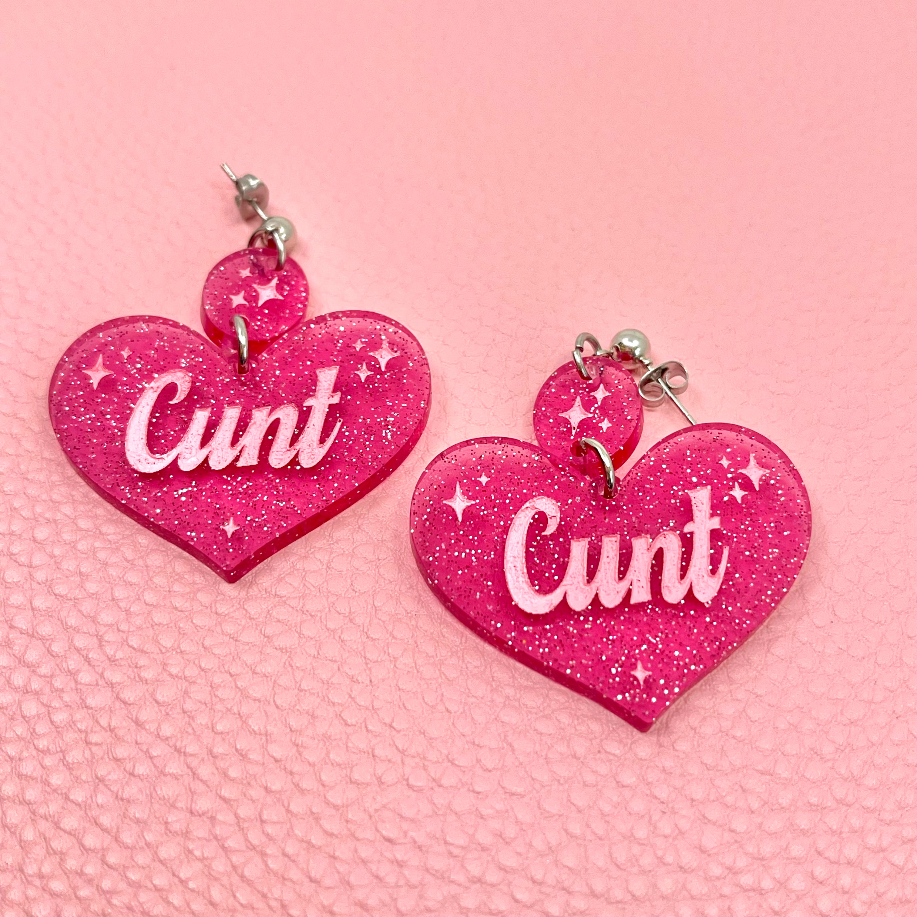 Sparkle Cunt Earrings in Pink