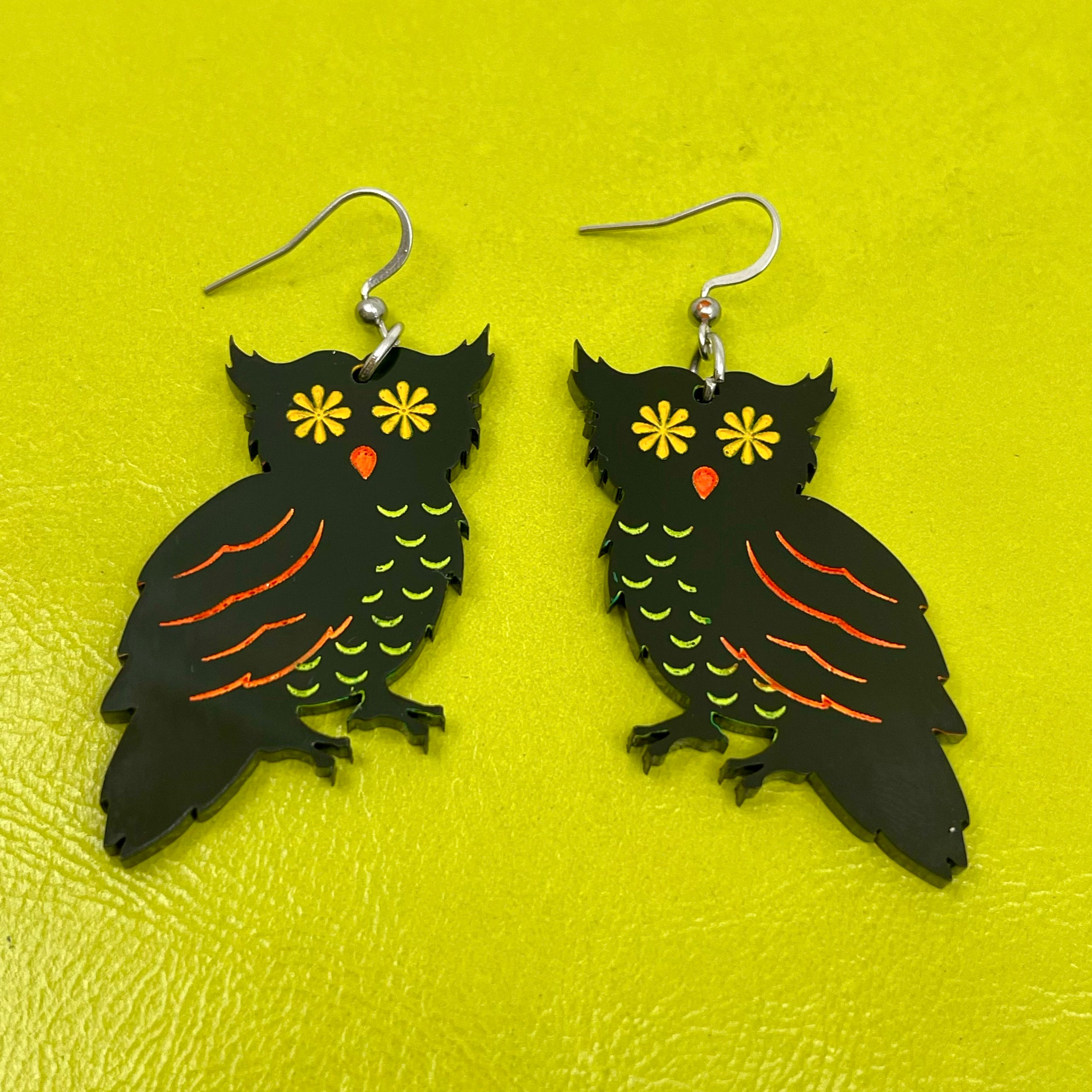Spooky Paper Owl - Retro Halloween Earrings