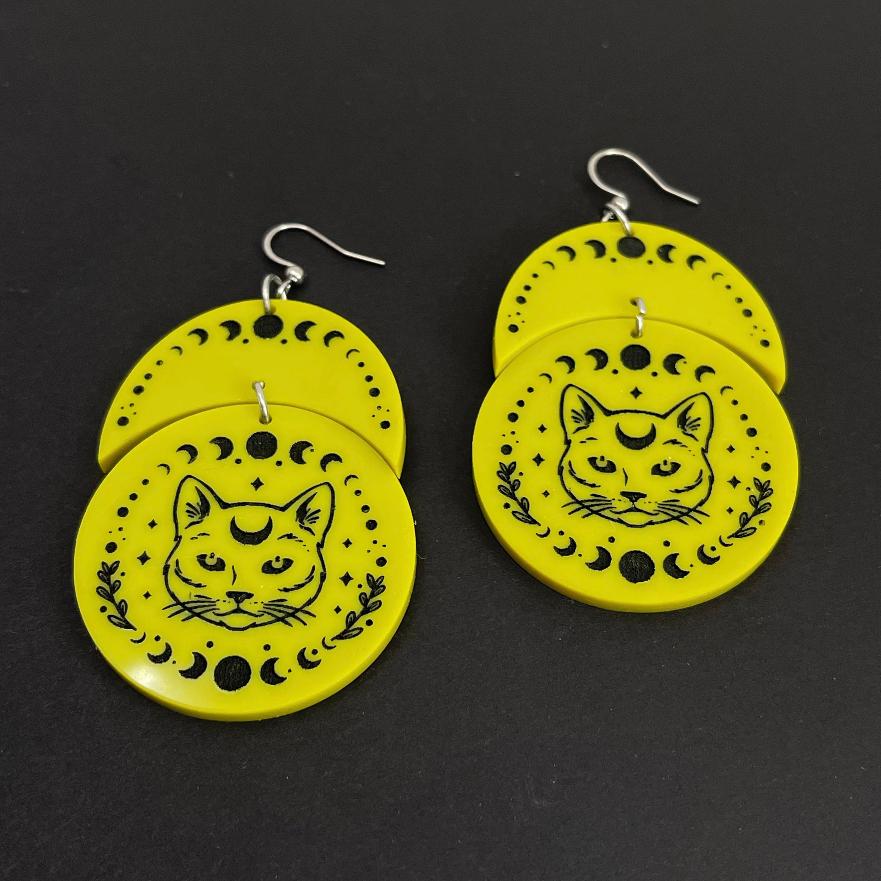 Mystic Familiar Cat Earrings in Chartreuse