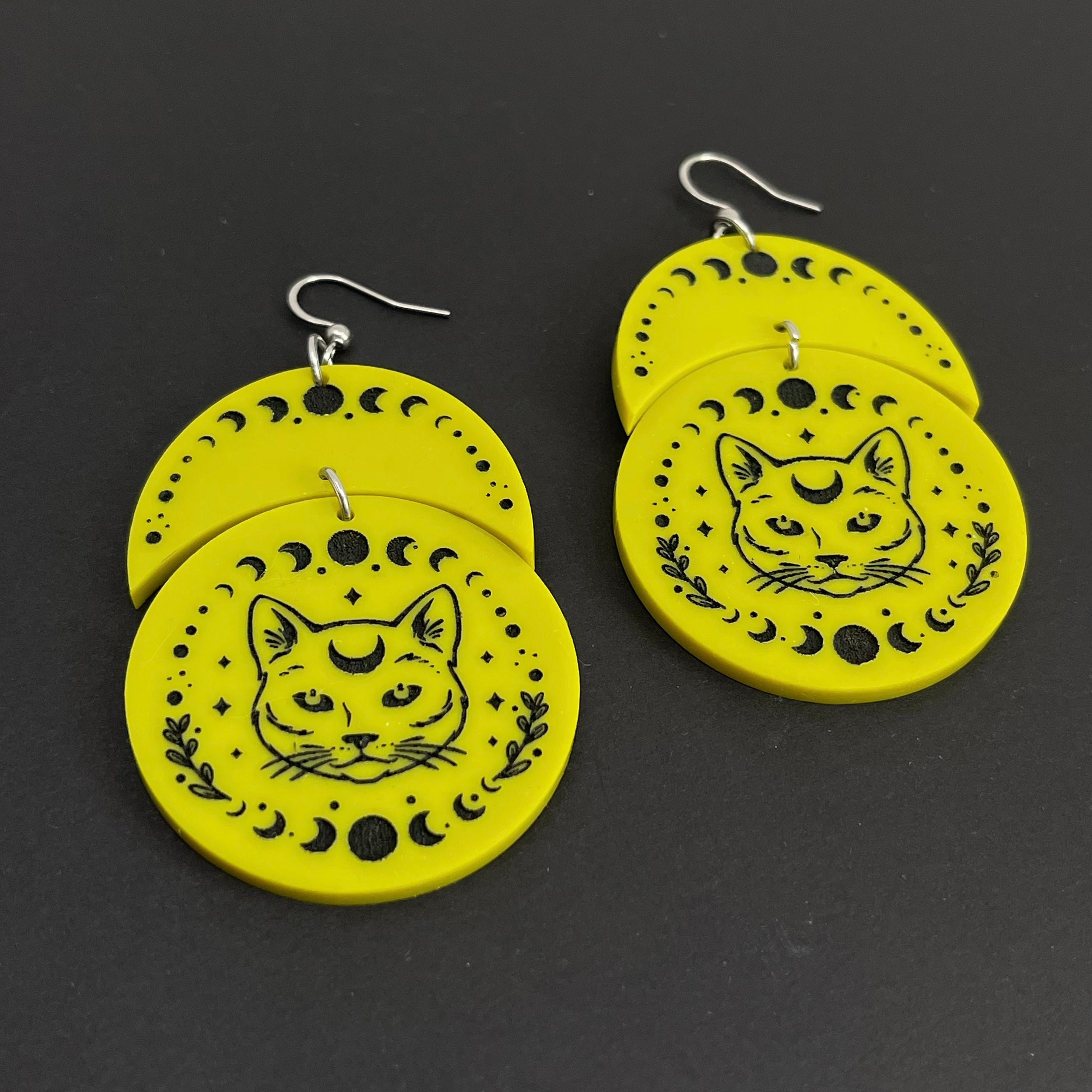 Mystic Familiar Cat Earrings in Chartreuse