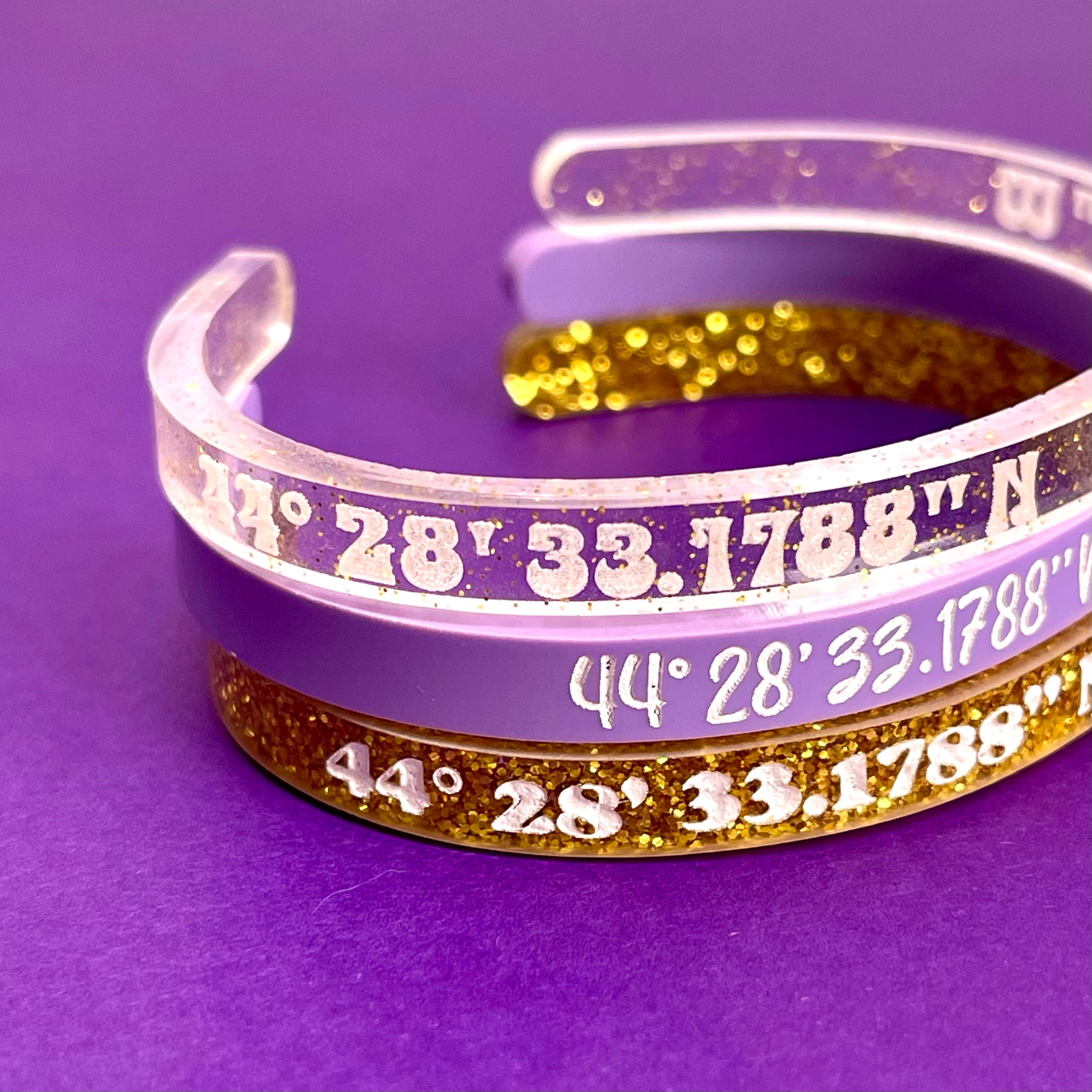 Custom Coordinates Acrylic Cuff Bracelet - 1/4"