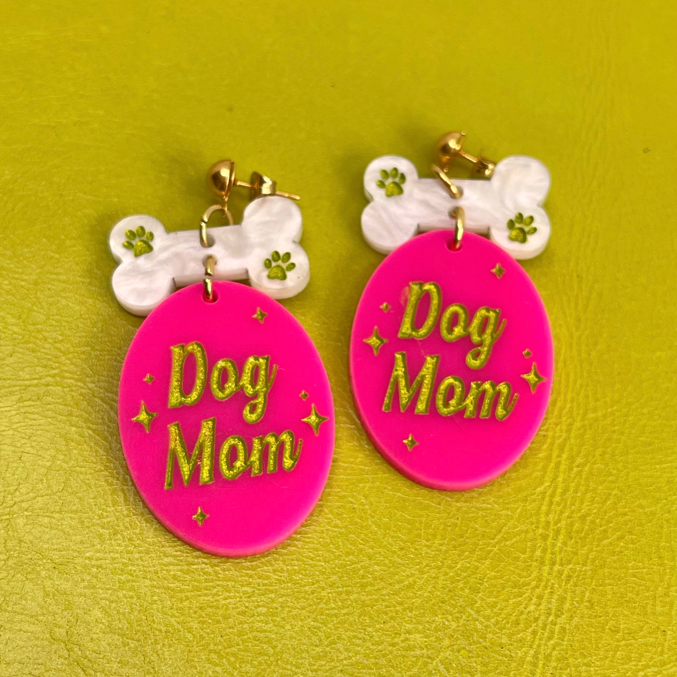 Dog Mom Earrings in Fuchsia & Chartreuse