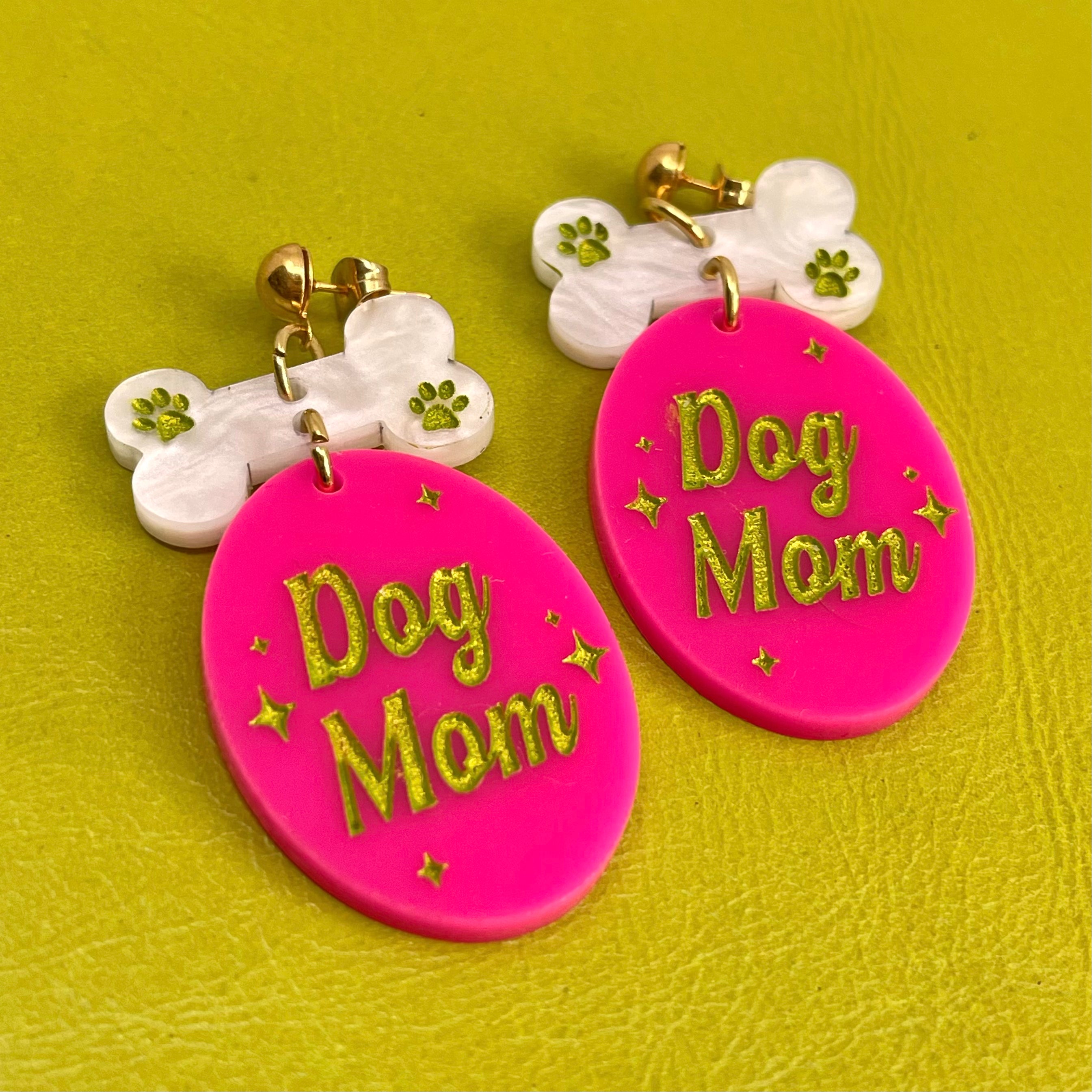 Dog Mom Earrings in Fuchsia & Chartreuse