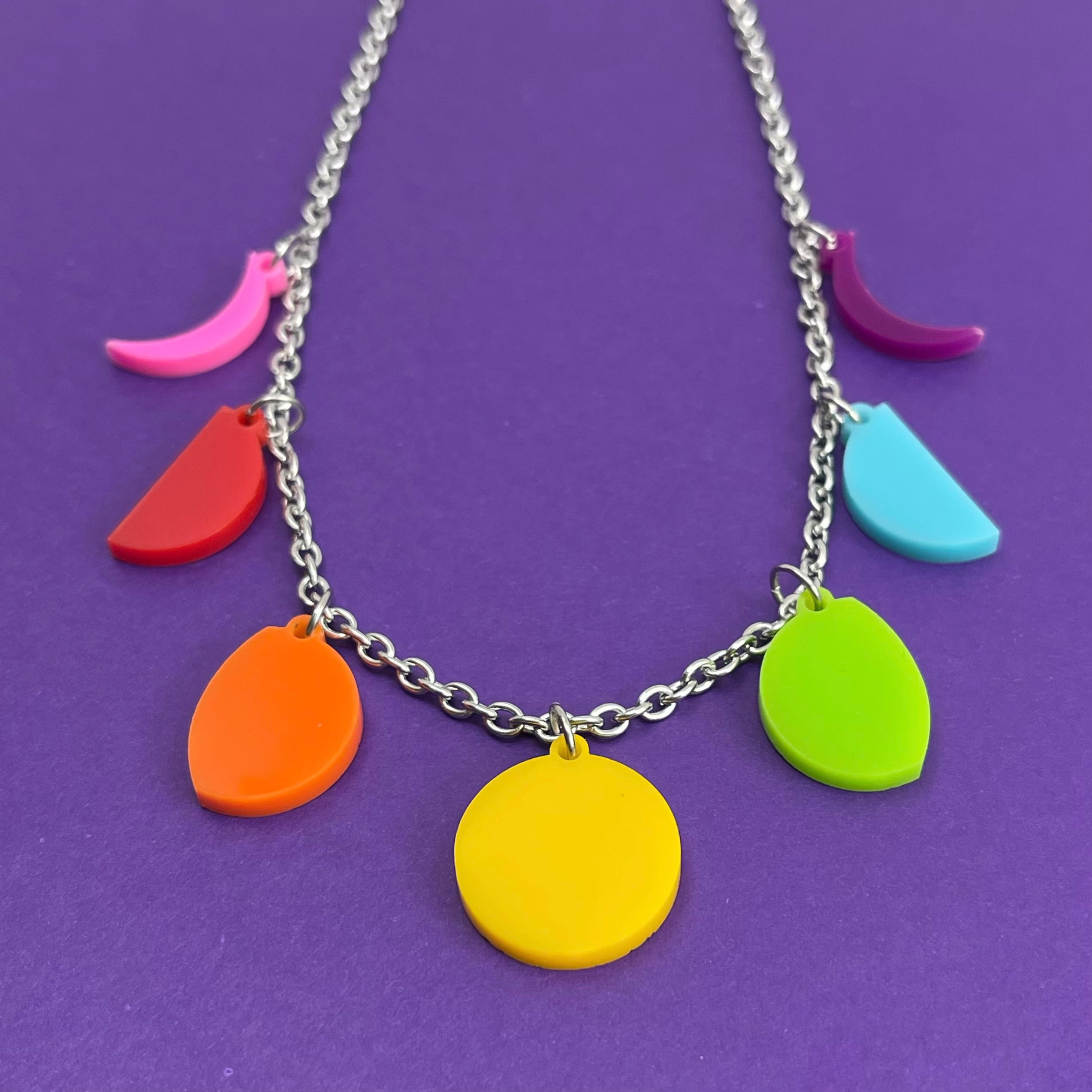Rainbow Moon Phase Statement Necklace