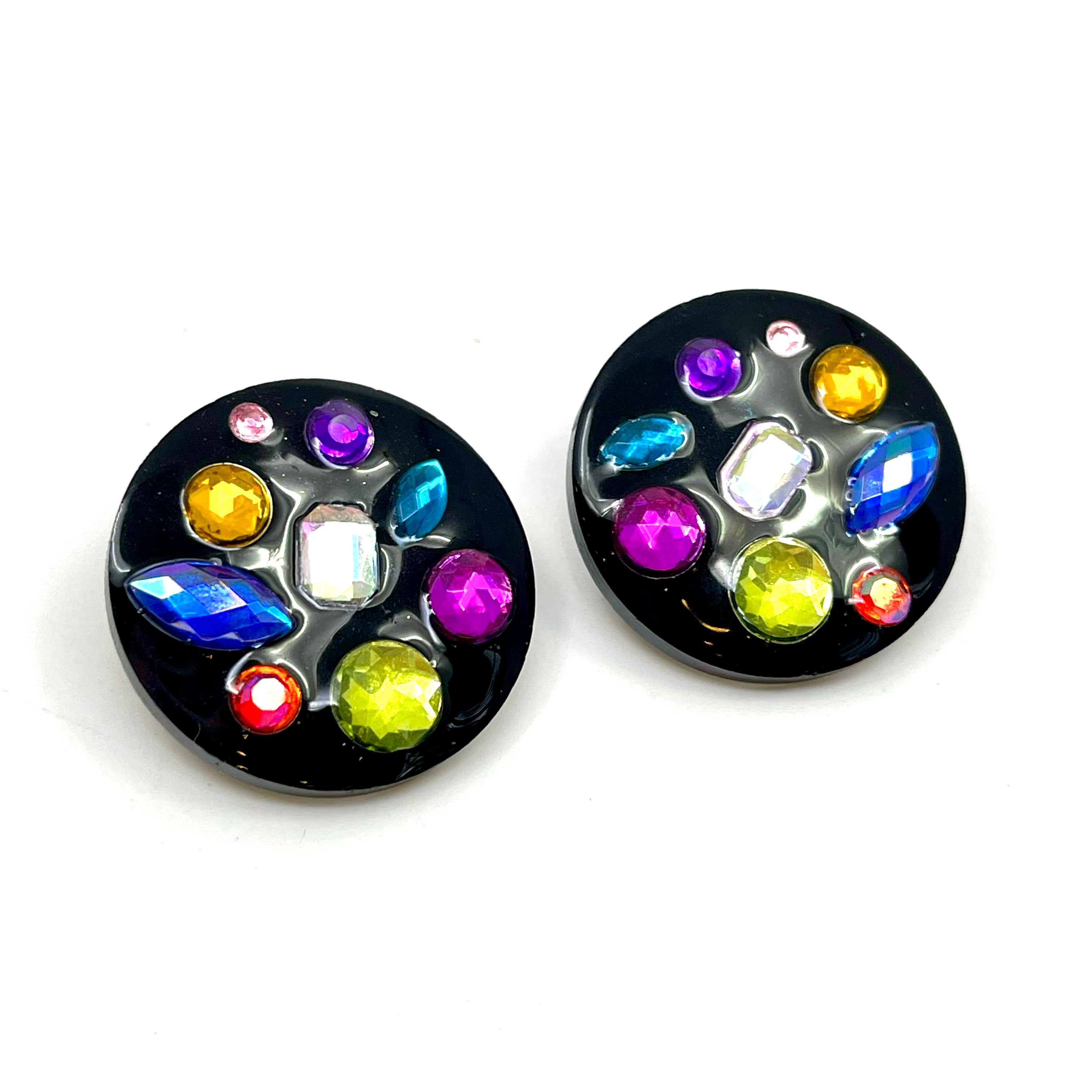 Rhinestone Studded Stud Earrings #1 - Black & Jewel Tones