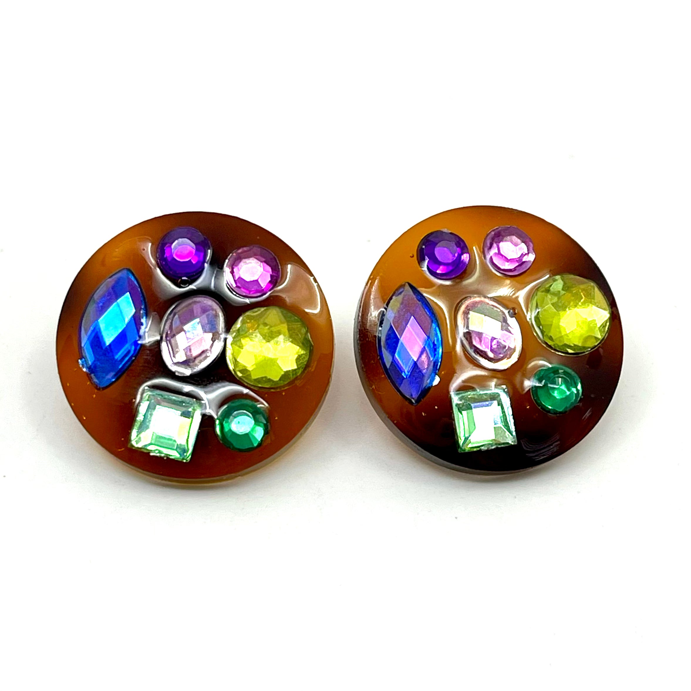 Rhinestone Studded Stud Earrings #3 - Tortoise Shell & Jewel Tones