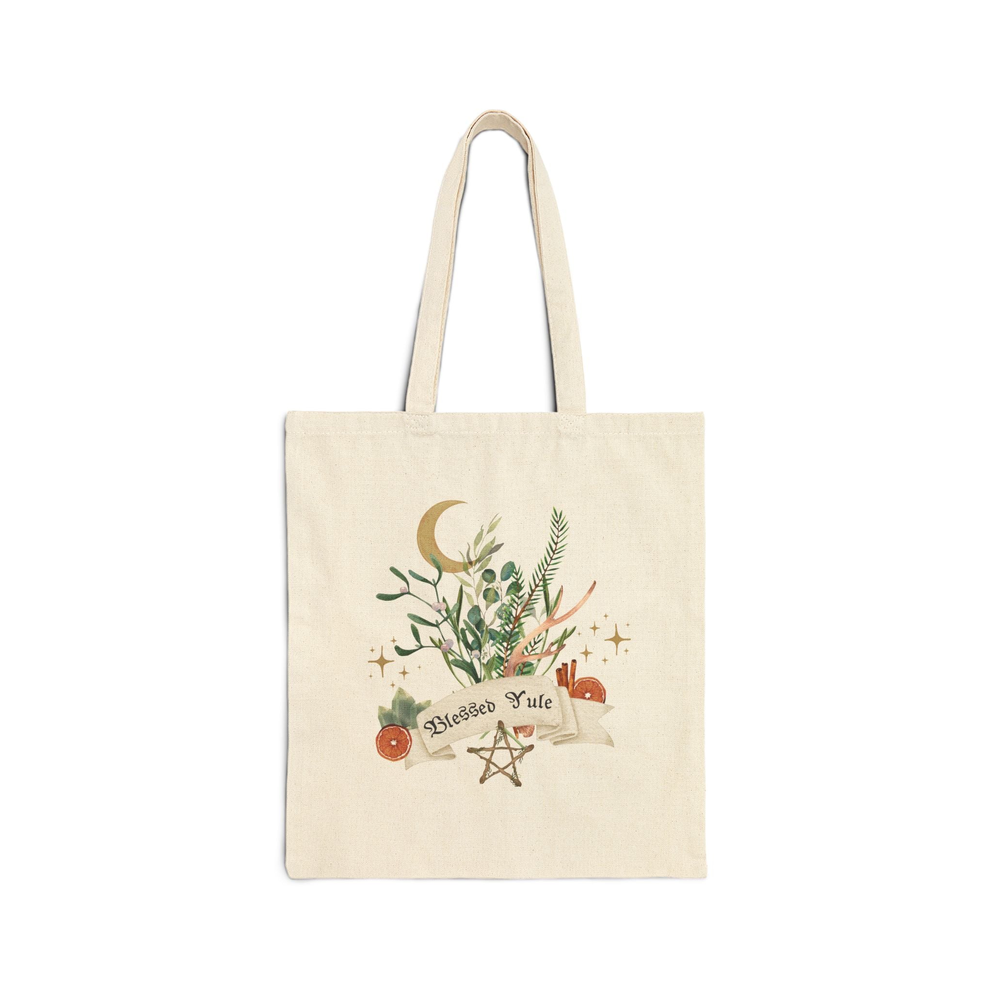 Blessed Yule - Witchy Holiday Cotton Canvas Tote Bag