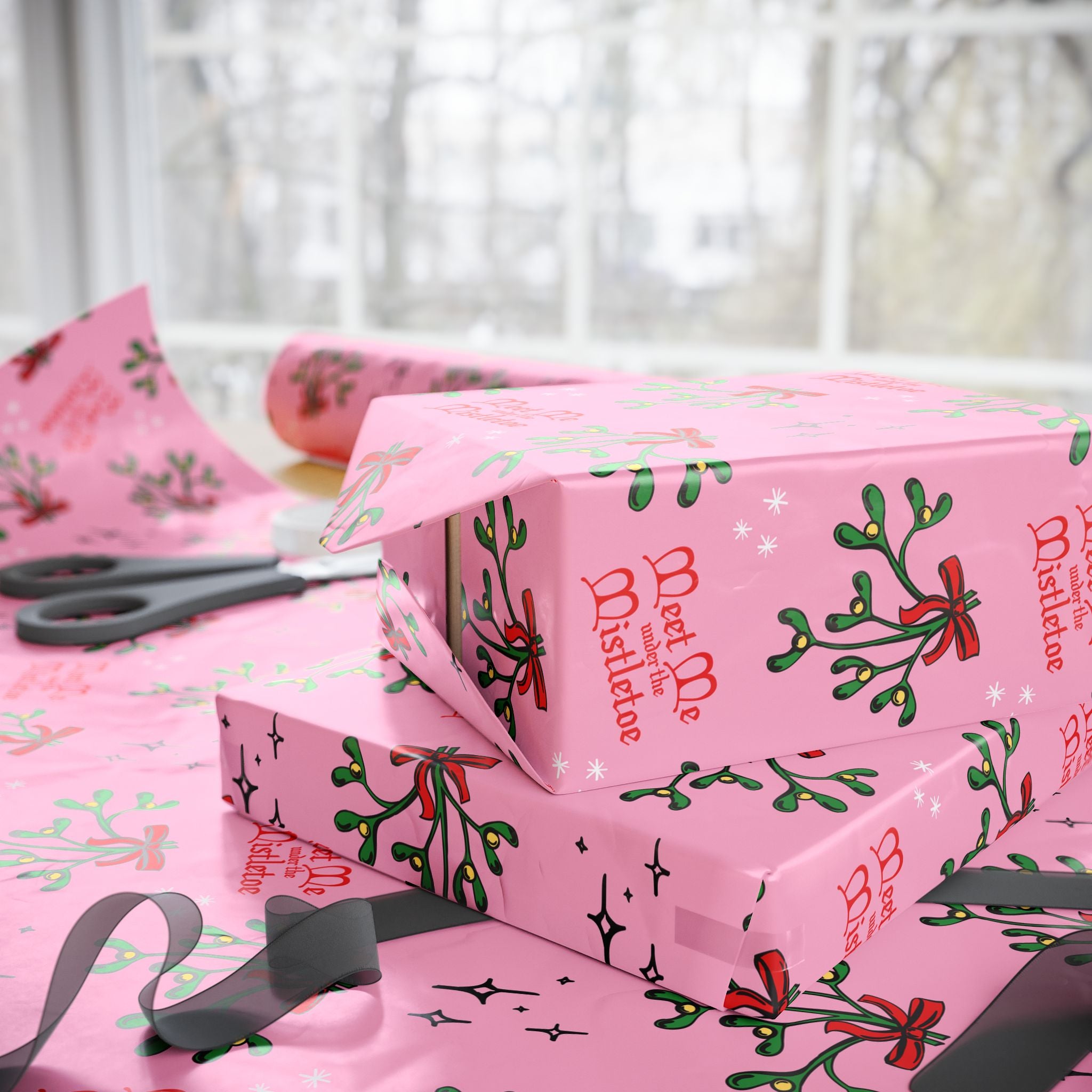 Mid-Century Mistletoe - Retro Christmas Wrapping Paper