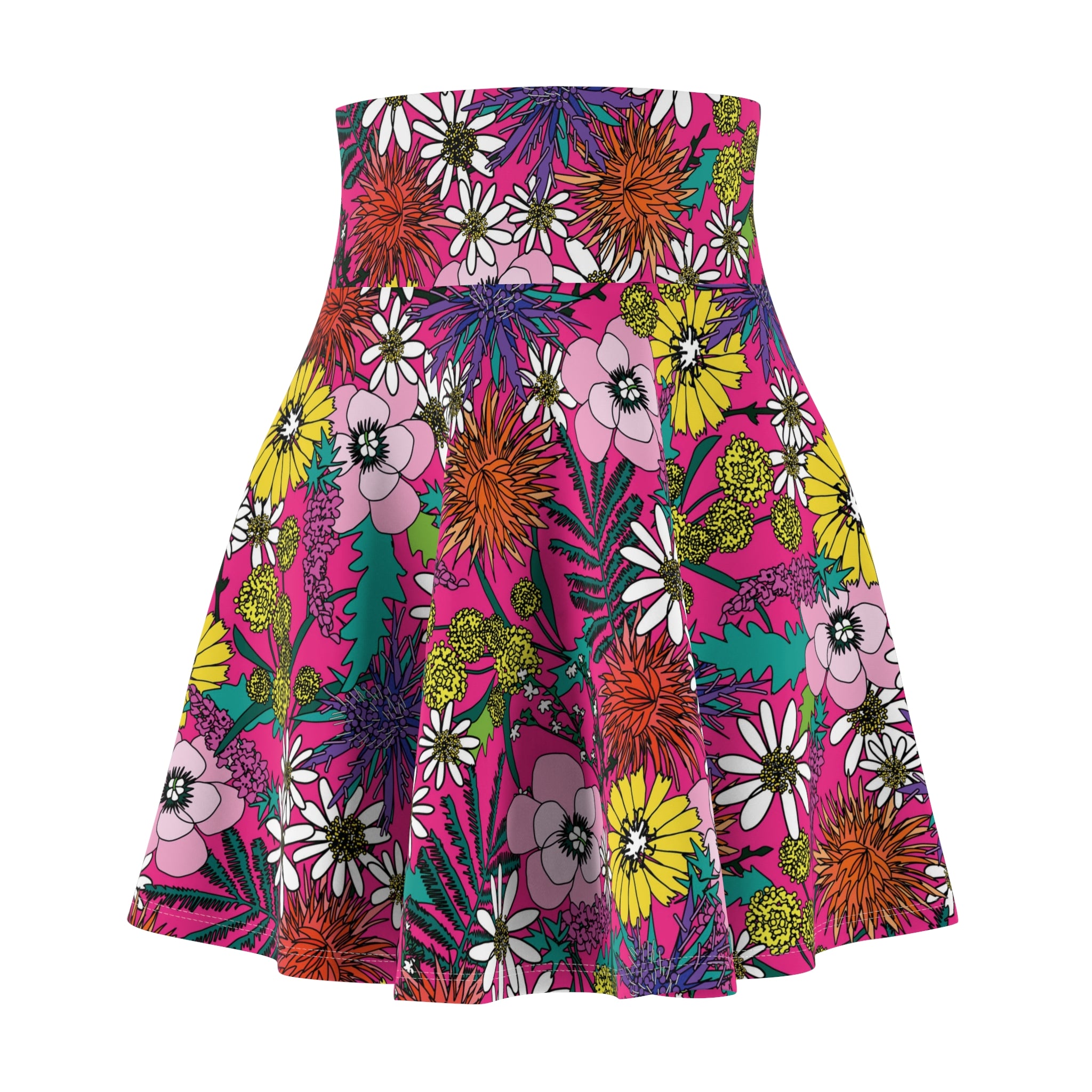 Shaggin' Wagon Floral - Retro Colorful 70s Swing Skirt