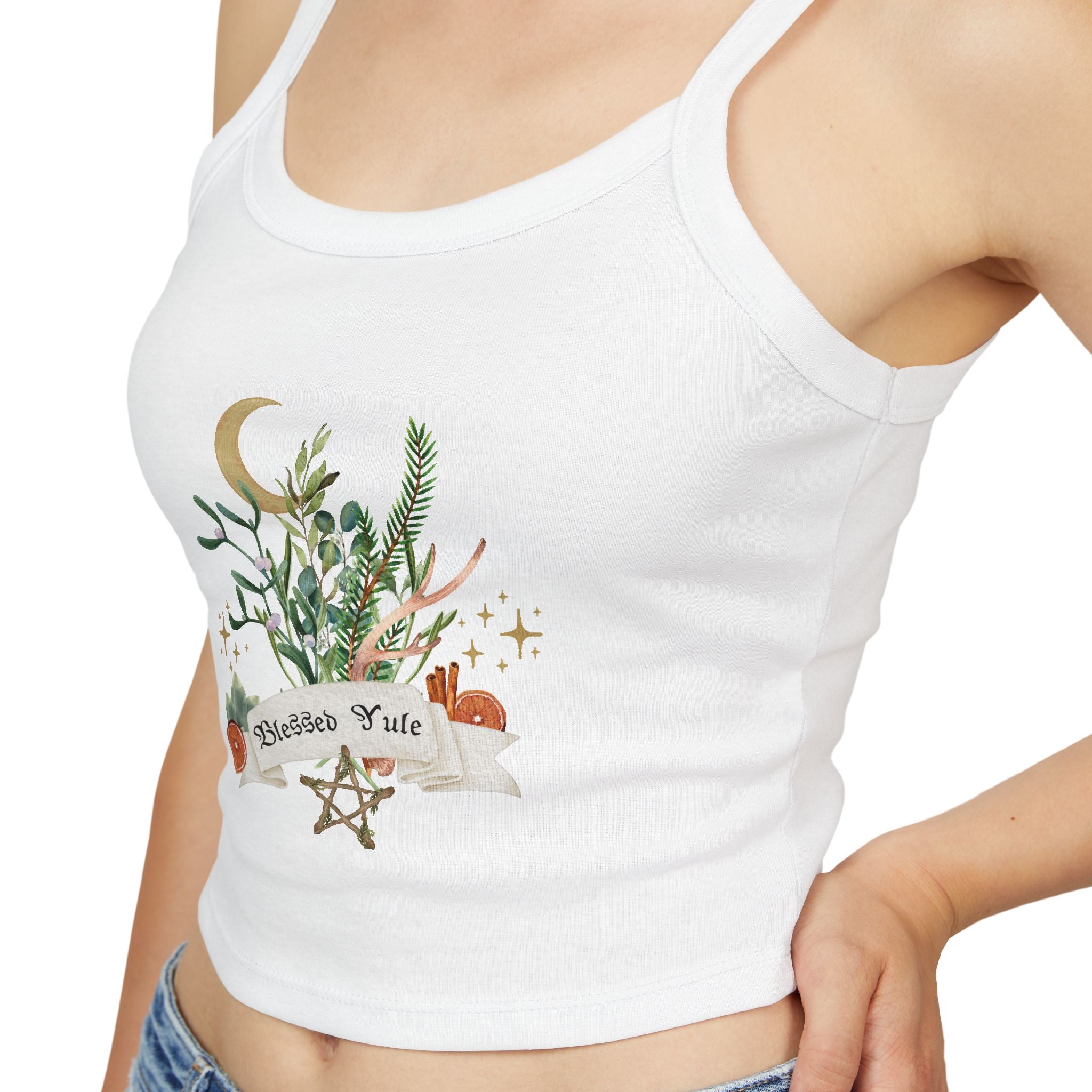 Blessed Yule Bouquet - Witchy Spaghetti Strap Tank Top