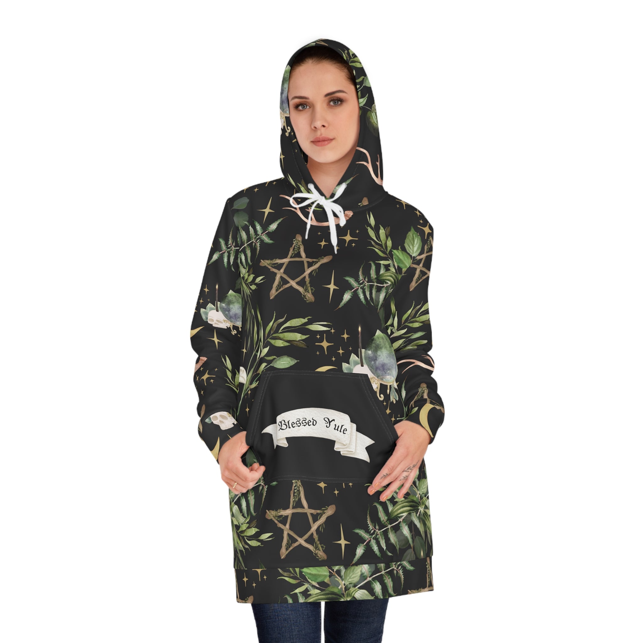 Blessed Yule - Witchy Holiday Hoodie Dress