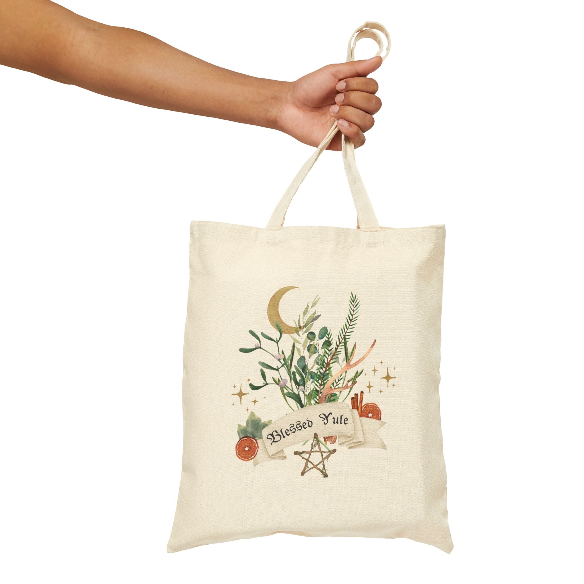 Blessed Yule - Witchy Holiday Cotton Canvas Tote Bag