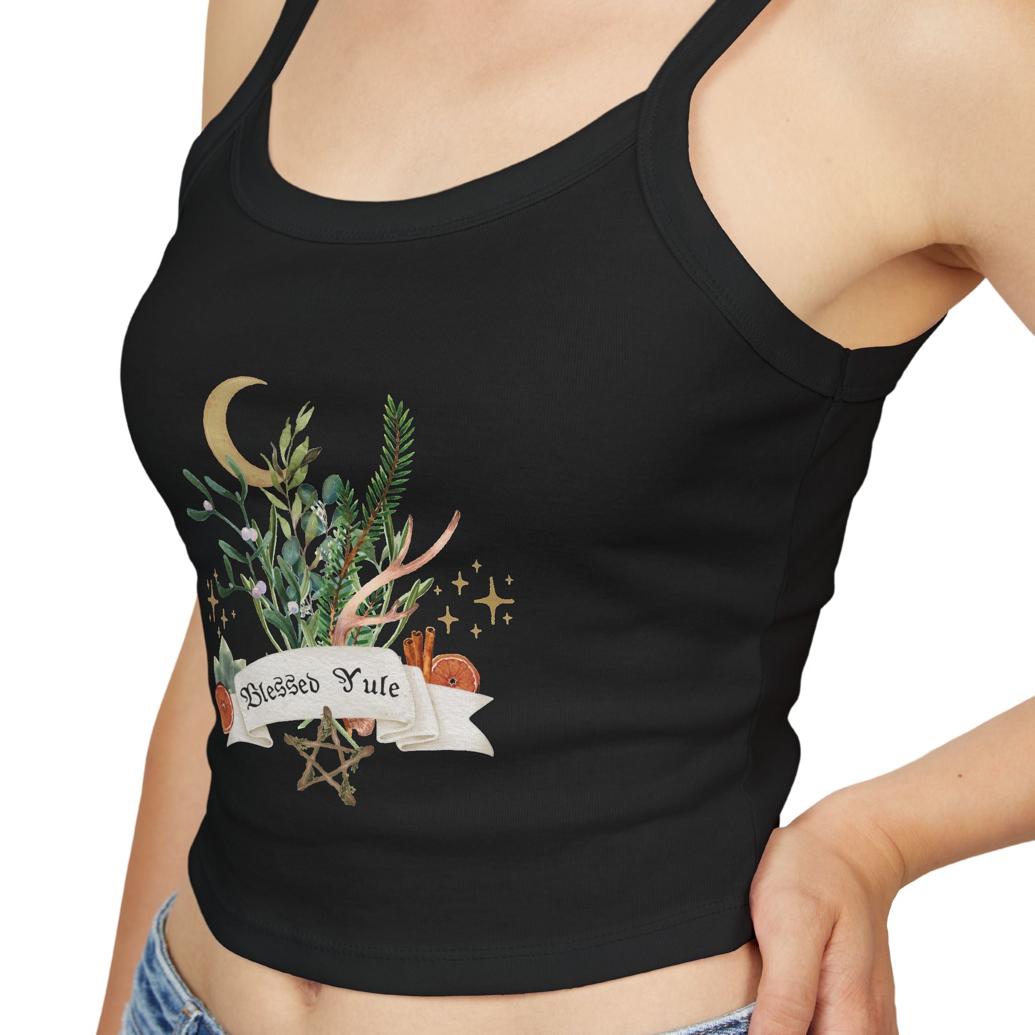 Blessed Yule Bouquet - Witchy Spaghetti Strap Tank Top