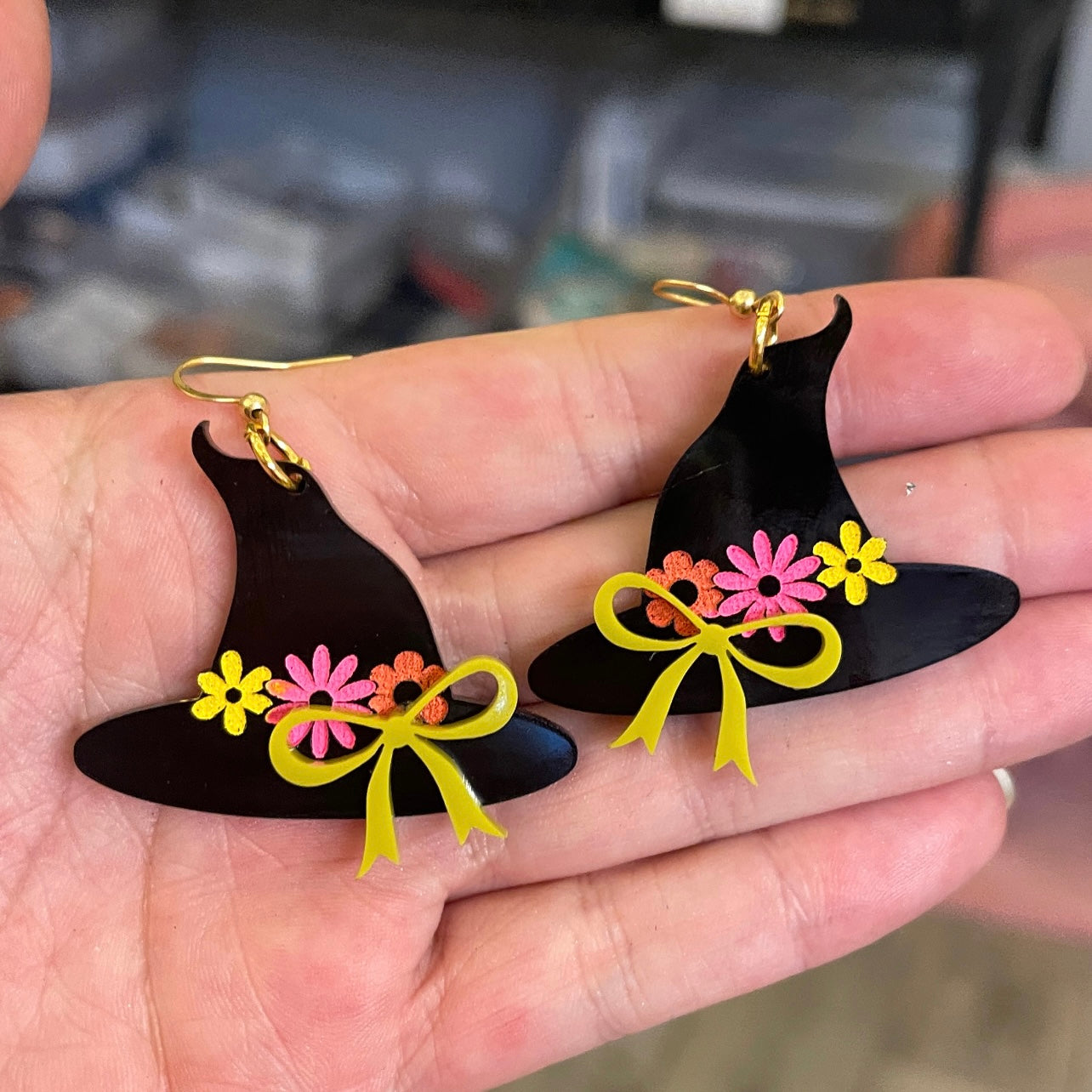 Spring Floral Witch Hat Earrings