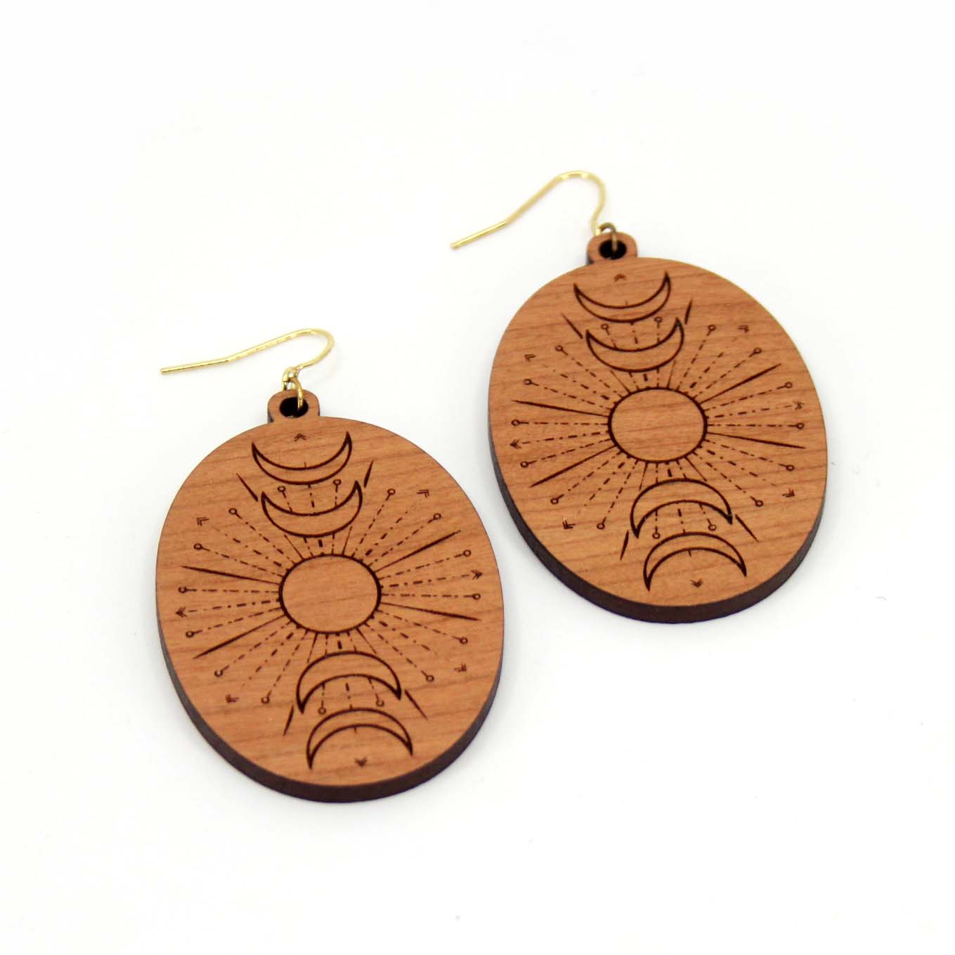 Moon Phase Magic Earrings in Cherry Wood Earrings Restrained Grace   